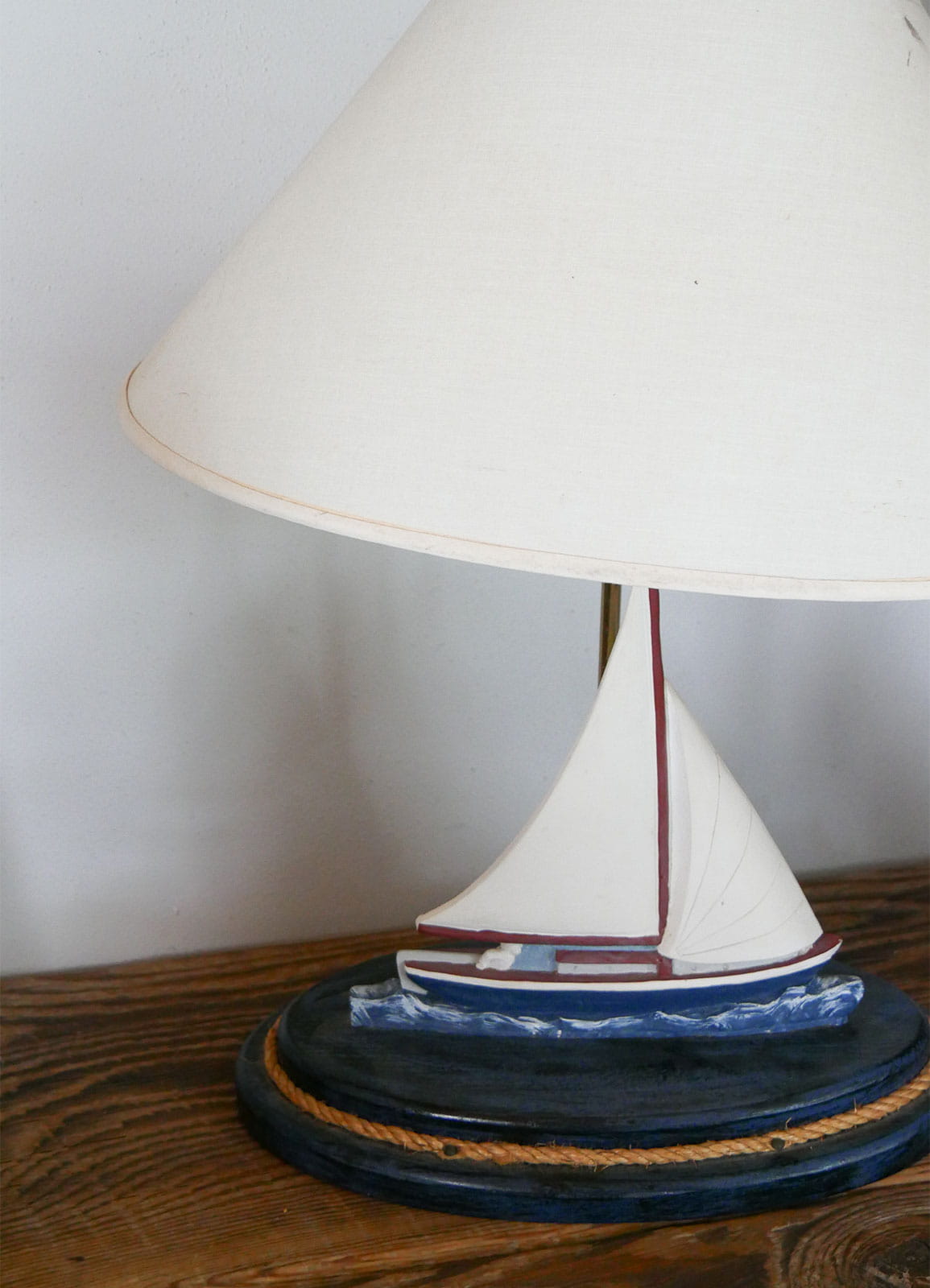 Vintage Wood Carved Sailboat Lamp, Vintage Nautical Lamp, VIntage COastal Lamp, Coastal Cottage Lamp, Vintage Sailboat Lamp
