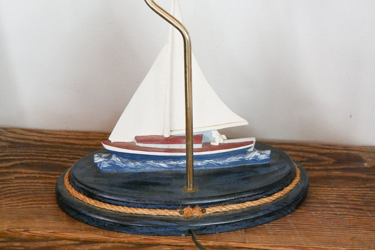 Vintage Wood Carved Sailboat Lamp, Vintage Nautical Lamp, VIntage COastal Lamp, Coastal Cottage Lamp, Vintage Sailboat Lamp