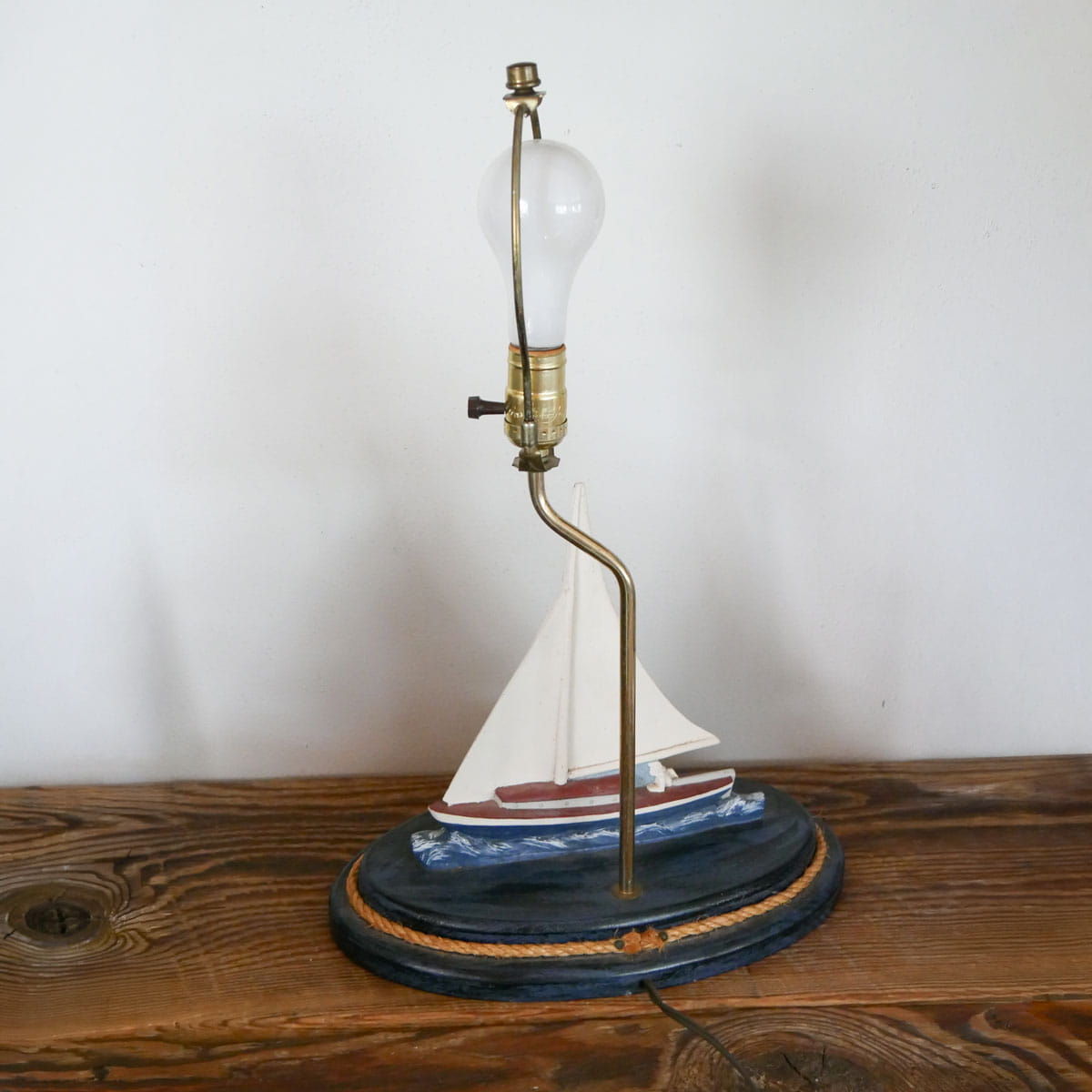 Vintage Wood Carved Sailboat Lamp, Vintage Nautical Lamp, VIntage COastal Lamp, Coastal Cottage Lamp, Vintage Sailboat Lamp