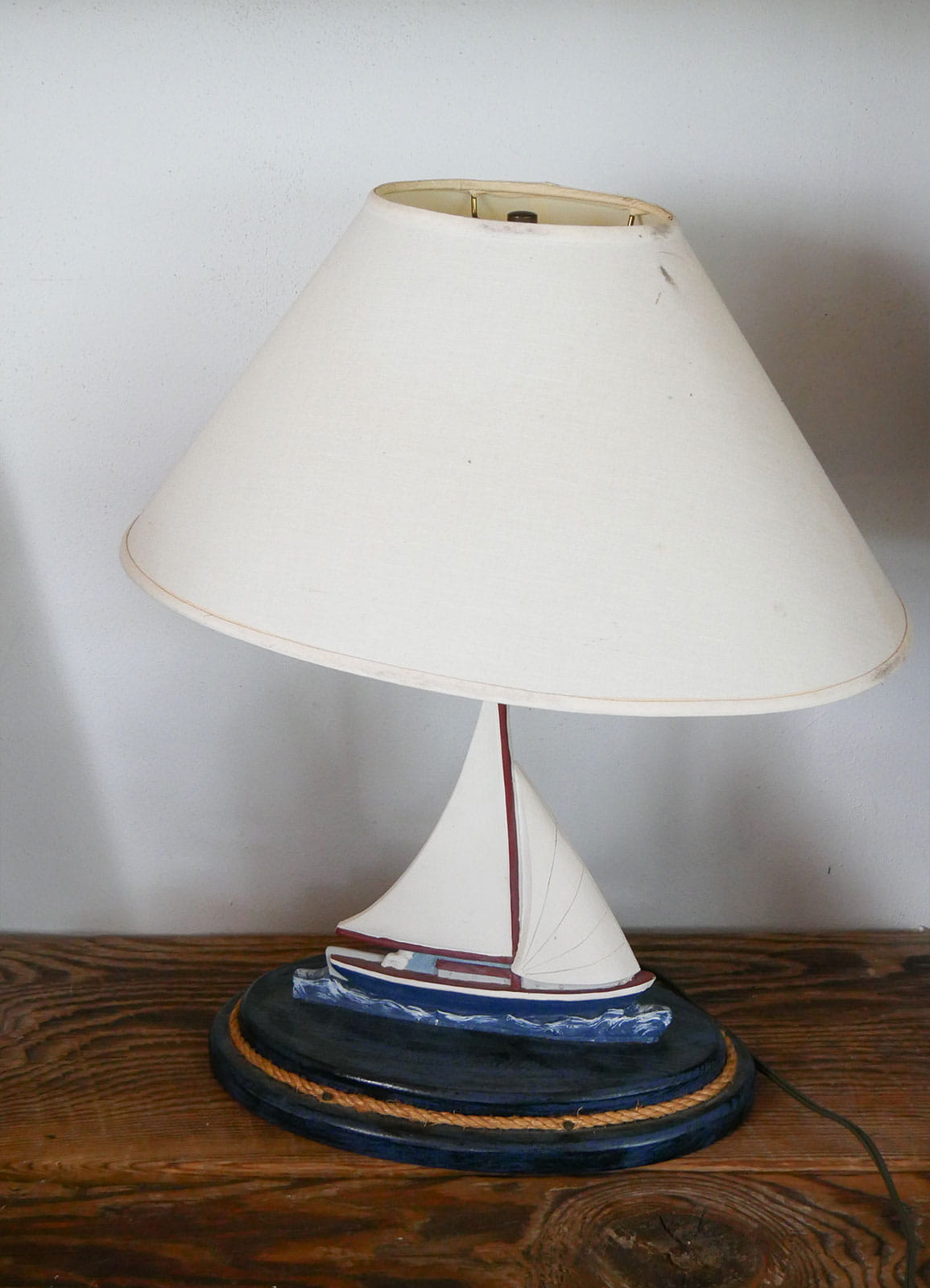 Vintage Wood Carved Sailboat Lamp, Vintage Nautical Lamp, VIntage COastal Lamp, Coastal Cottage Lamp, Vintage Sailboat Lamp