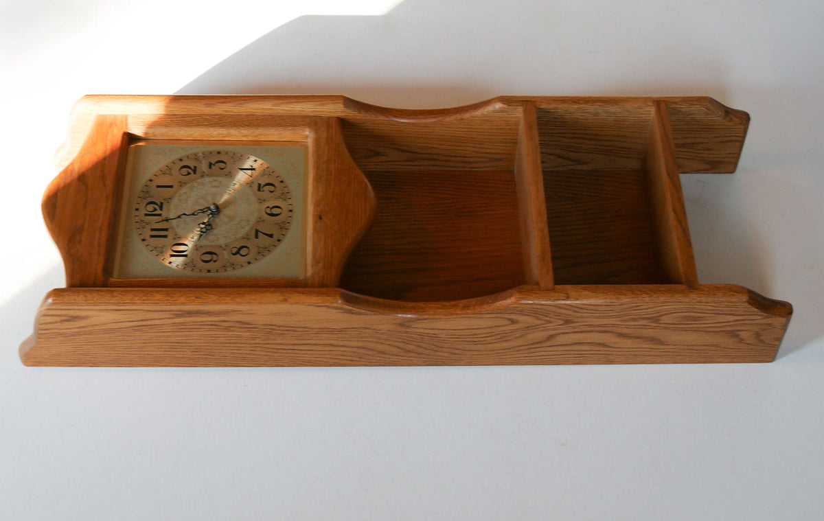 Vintage Oak Wall Mounted Clock with Shelves, Farmhouse Clock, Cottagecore Clock, Vintage Wall Clock, Oak Wall Clock, Vintage Wall Clock with Shelves