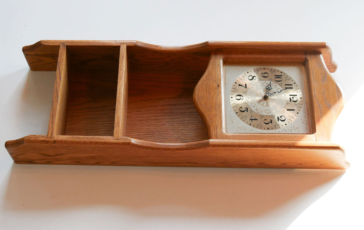 Vintage Oak Wall Mounted Clock with Shelves, Farmhouse Clock, Cottagecore Clock, Vintage Wall Clock, Oak Wall Clock, Vintage Wall Clock with Shelves