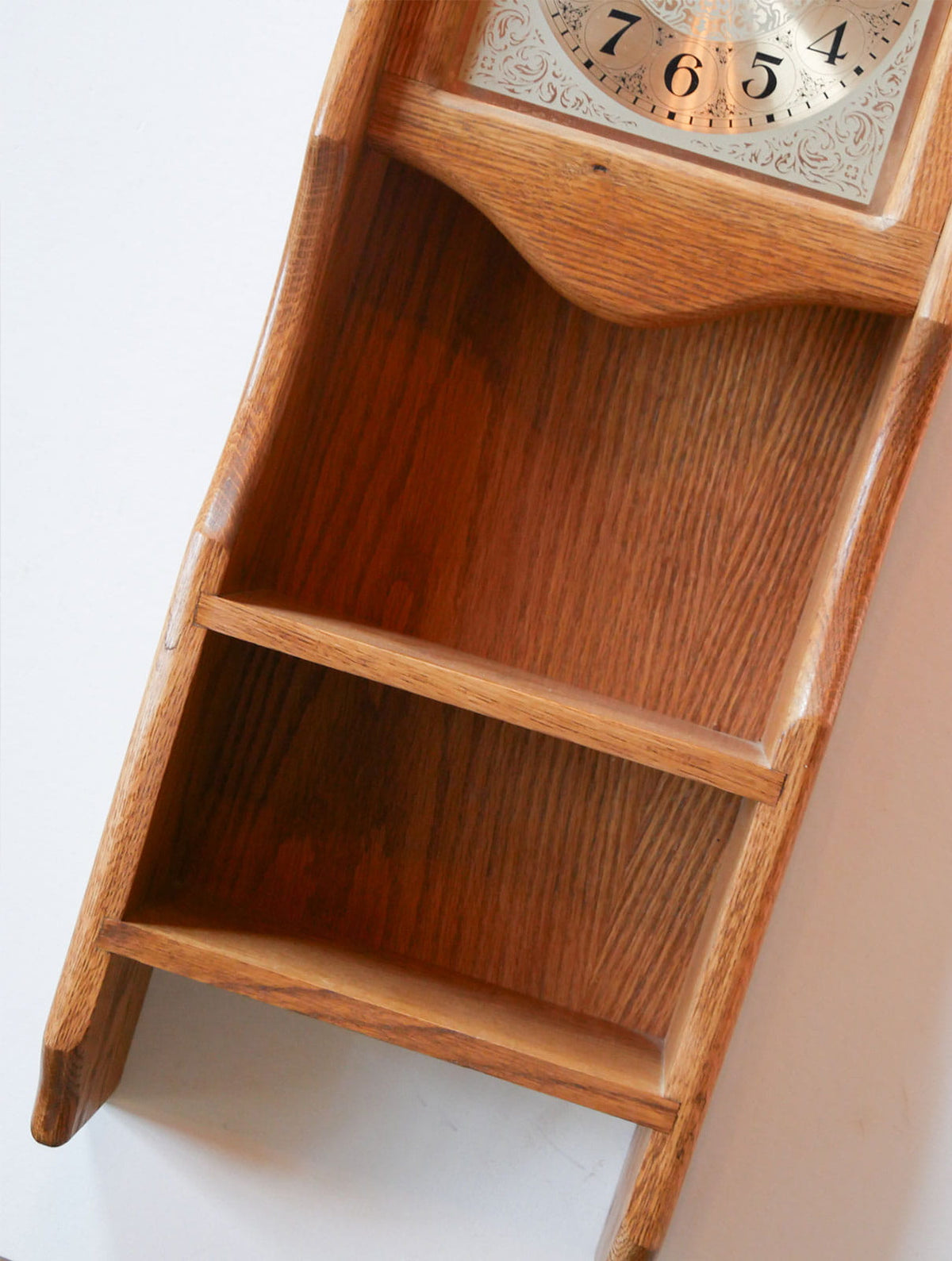 Vintage Oak Wall Mounted Clock with Shelves, Farmhouse Clock, Cottagecore Clock, Vintage Wall Clock, Oak Wall Clock, Vintage Wall Clock with Shelves