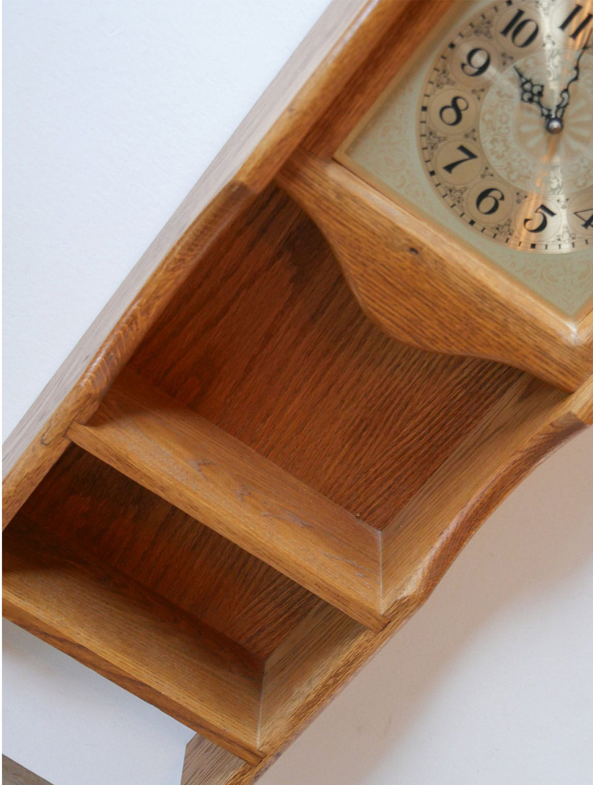 Vintage Oak Wall Mounted Clock with Shelves, Farmhouse Clock, Cottagecore Clock, Vintage Wall Clock, Oak Wall Clock, Vintage Wall Clock with Shelves