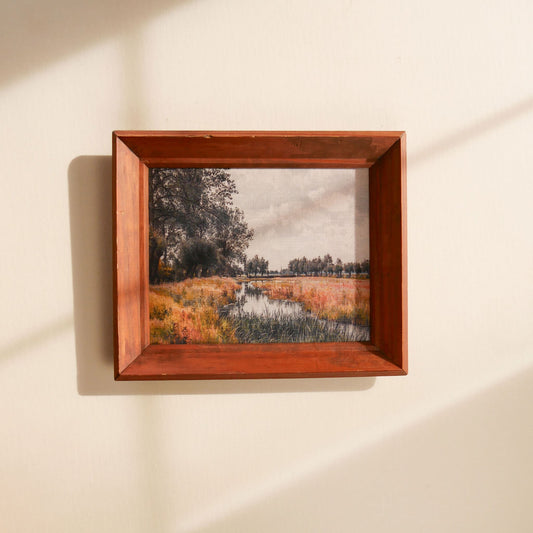 Marshland Oil Painting Print with Vintage Wooden Frame Vintage Home Decor