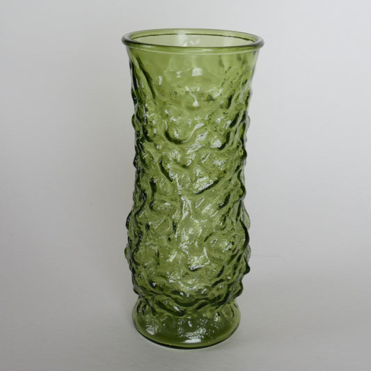 Vintage EO Brody Green Glass Vase, Olive, Vintage Green Crinkle Glass Vase, Vintage Glass Vase, Vintage Crinkle Vase, Vintage Home Decor