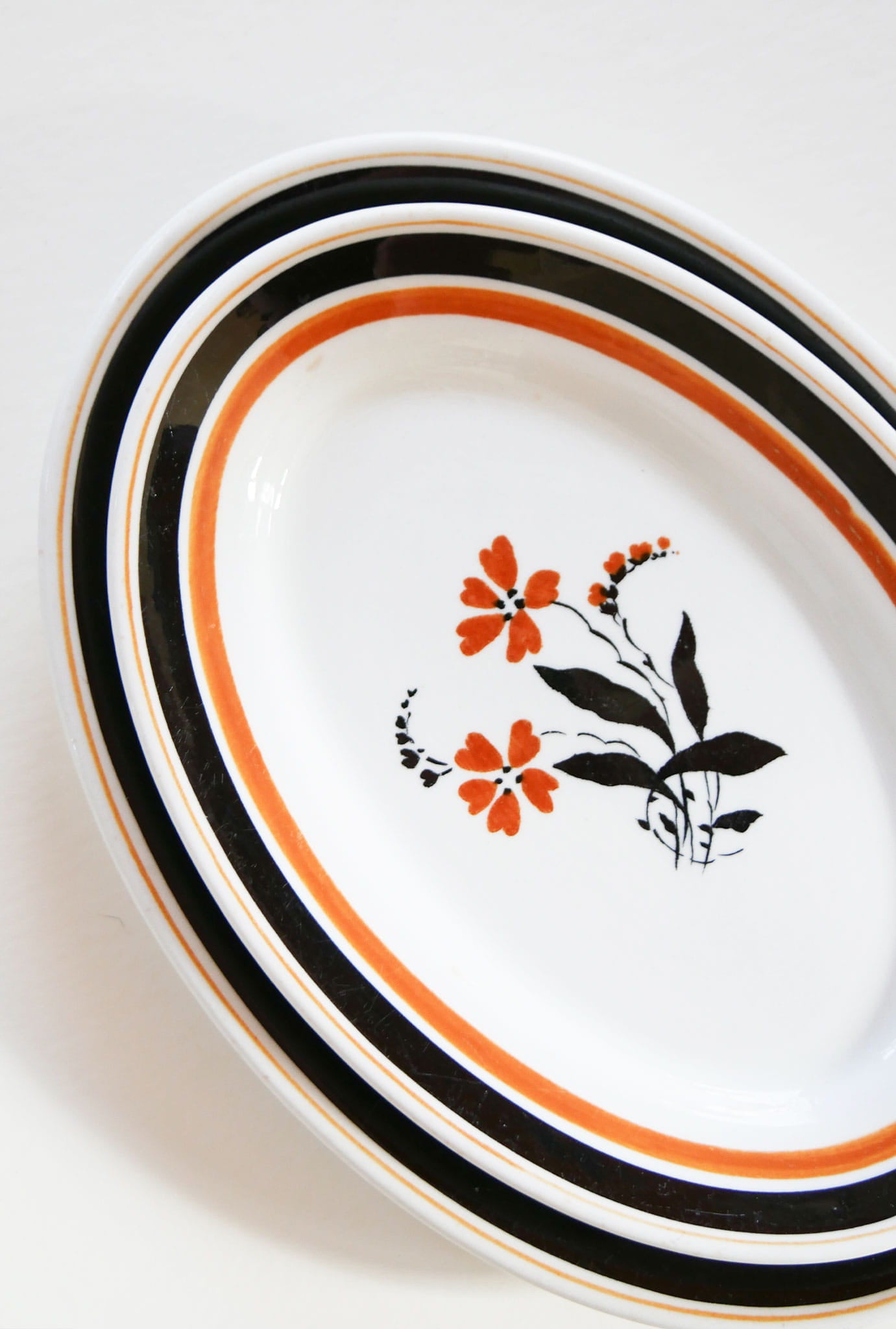 Vintage Black and Orange Poppy Flower Plate Set, D.E. McNicol Vitrified China, Vintage Plate Set, Vintage PLate Gallery Wall, Vintage Floral Plates, VIntage Home Decor, Vintage Wall DEcor