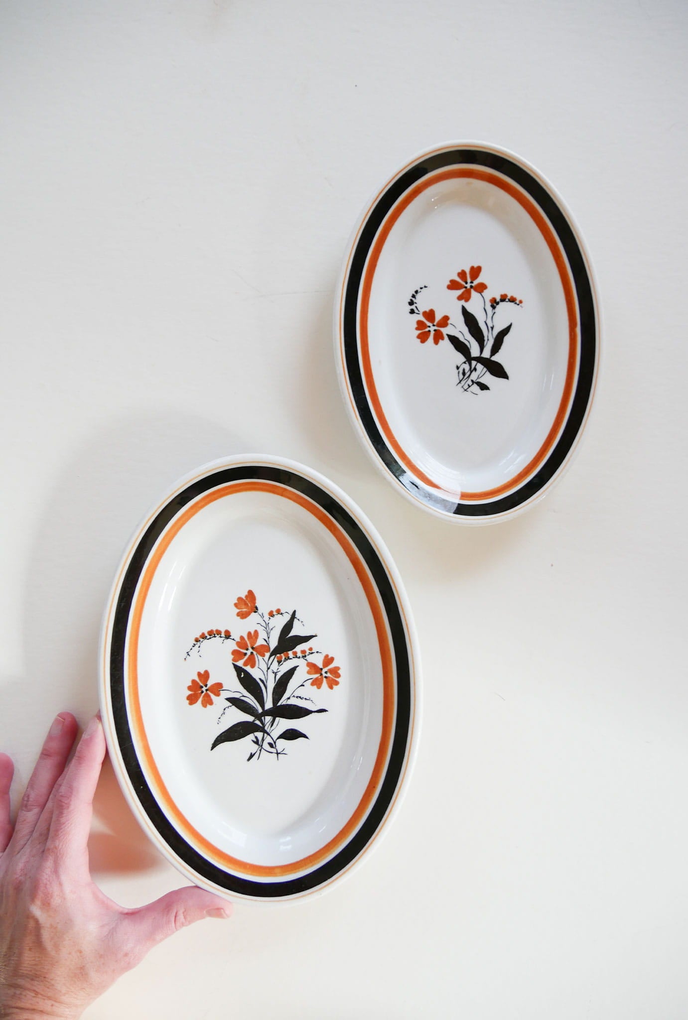 Vintage Black and Orange Poppy Flower Plate Set, D.E. McNicol Vitrified China, Vintage Plate Set, Vintage PLate Gallery Wall, Vintage Floral Plates, VIntage Home Decor, Vintage Wall DEcor