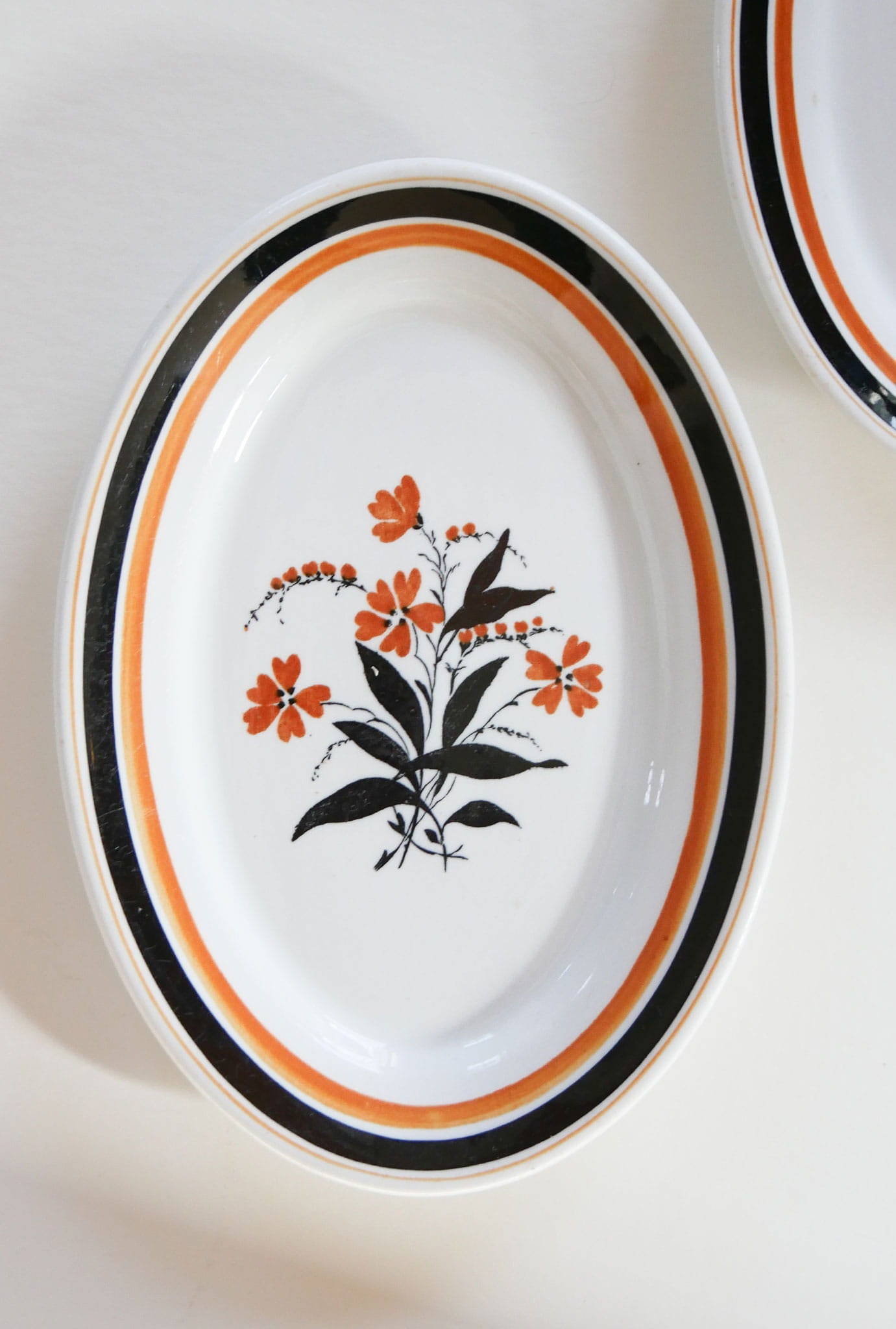 Vintage Black and Orange Poppy Flower Plate Set, D.E. McNicol Vitrified China, Vintage Plate Set, Vintage PLate Gallery Wall, Vintage Floral Plates, VIntage Home Decor, Vintage Wall DEcor