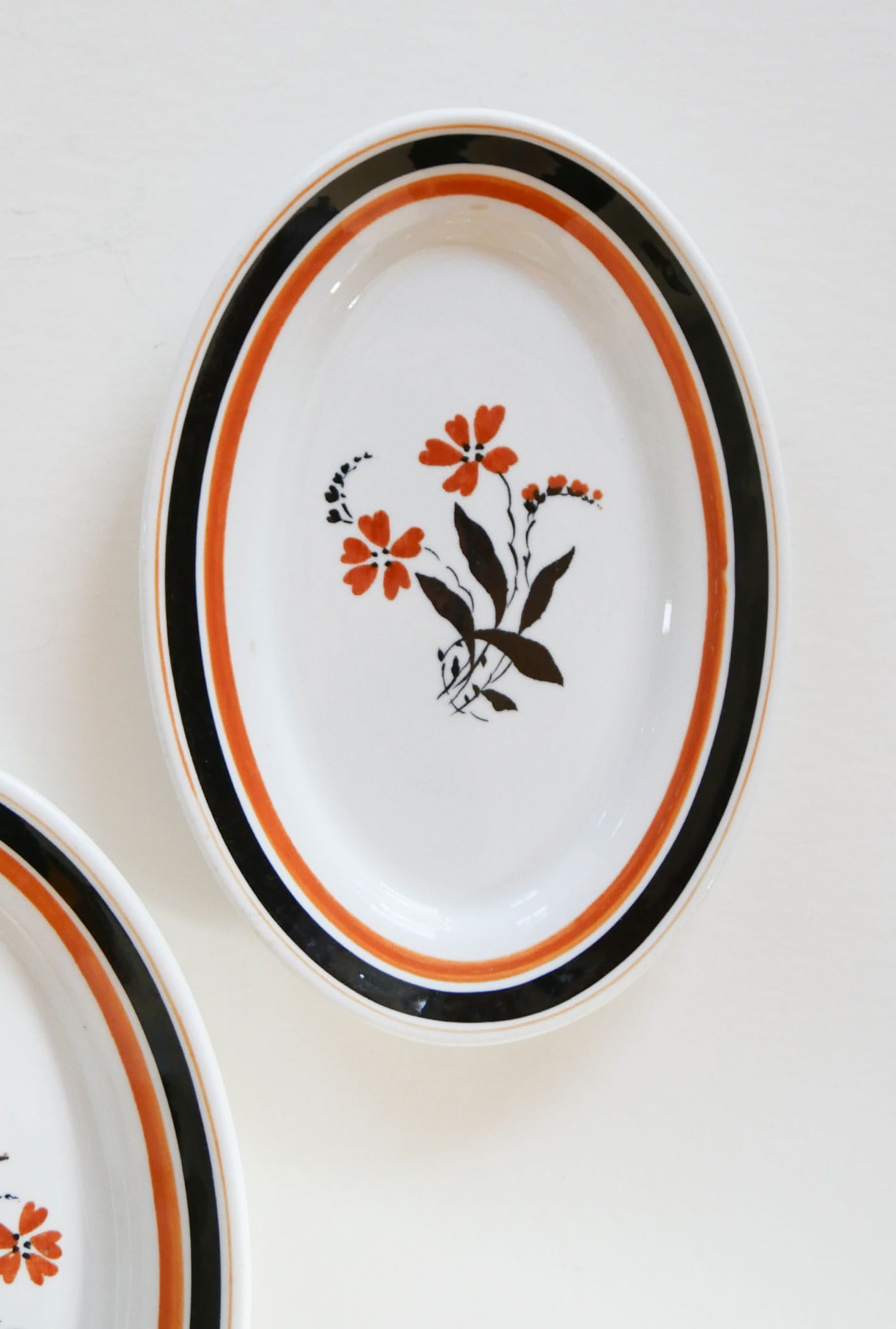Vintage Black and Orange Poppy Flower Plate Set, D.E. McNicol Vitrified China, Vintage Plate Set, Vintage PLate Gallery Wall, Vintage Floral Plates, VIntage Home Decor, Vintage Wall DEcor