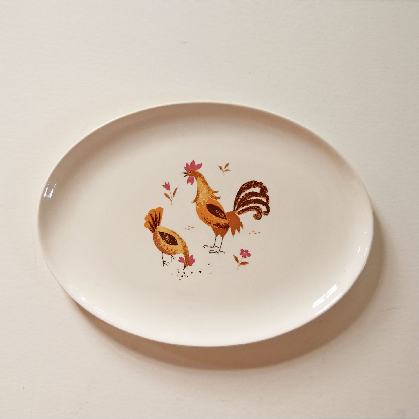 Vintage Oval Rooster & Hen Serving Platter, Farmhouse PLates, Vintage Farmhouse Decor, Vintage Farmhouse Plates, Vintage Farmhouse Plate Wall, Vintage Cottage Farm Wall Decor, Vintage Rooster Decor, Vintage Rooster Plate, Vintage Hen Plate