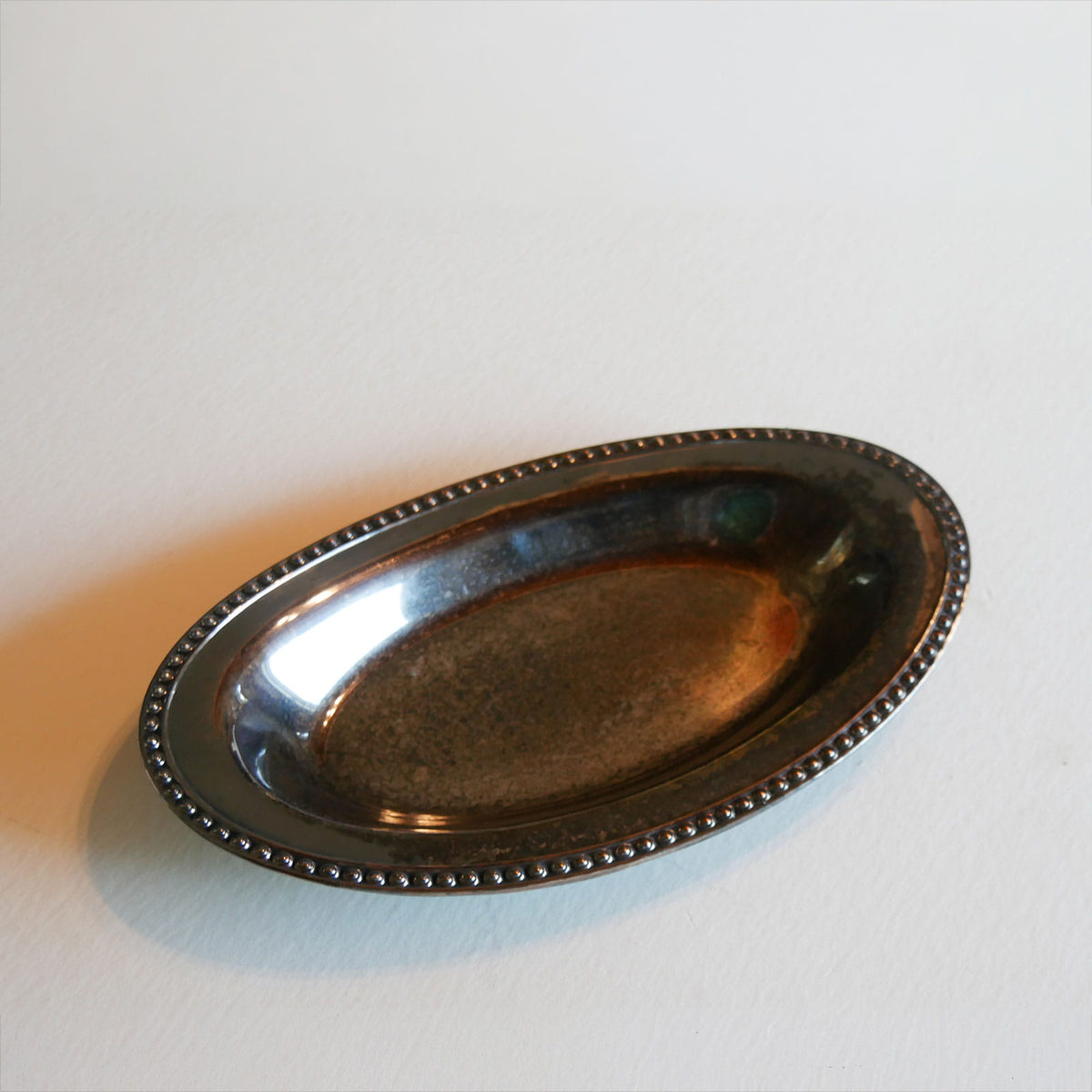 Vintage Oval Silver-Plated Bread Tray, Oval Bread Tray, Vintage Patina Oval Tray, Vintage Silver Bread Tray, Beaded Border Bread Tray, Vintage Platter, Primitive Platter, Vintage Farmhouse Platter, Vintage COttage Platter