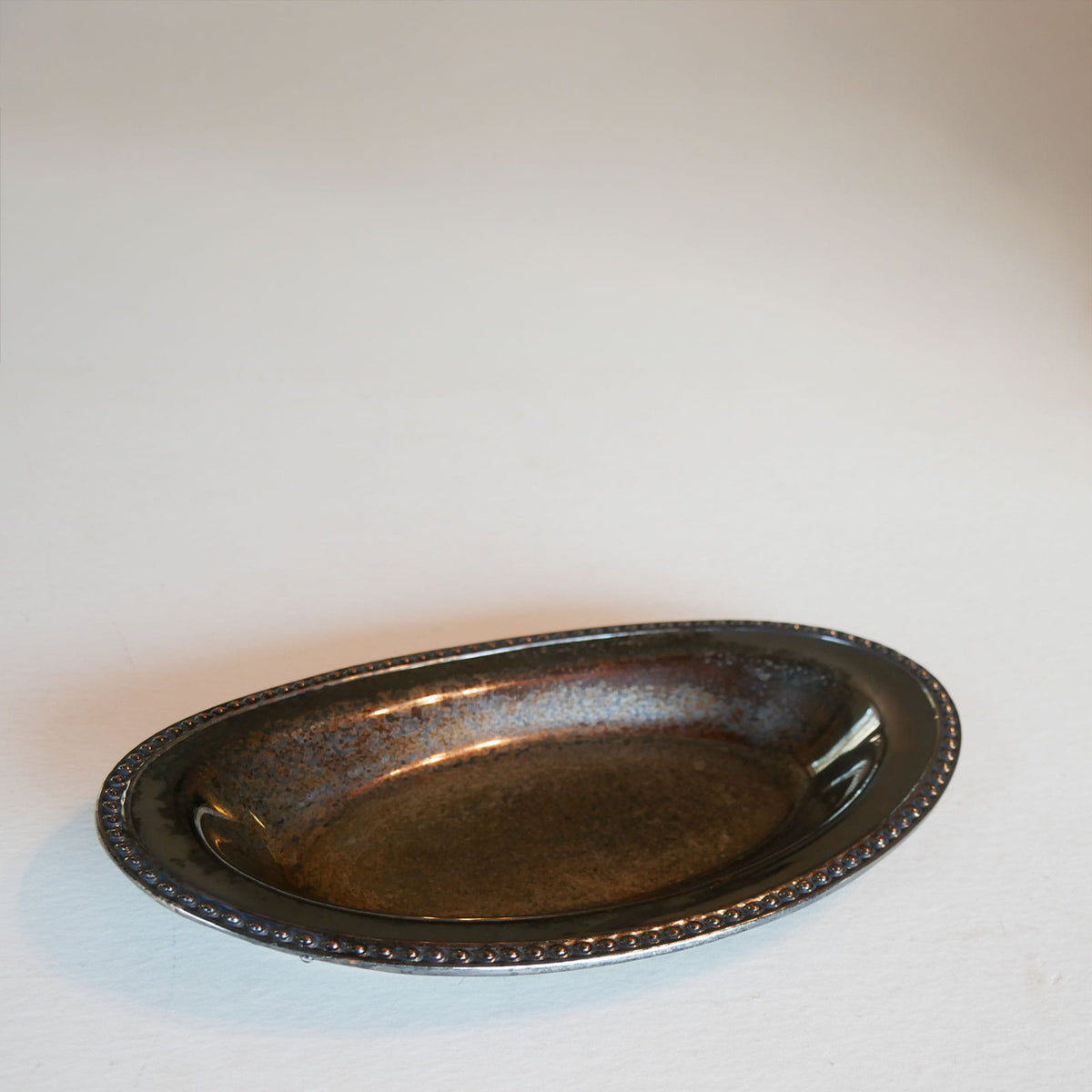 Vintage Oval Silver-Plated Bread Tray, Oval Bread Tray, Vintage Patina Oval Tray, Vintage Silver Bread Tray, Beaded Border Bread Tray, Vintage Platter, Primitive Platter, Vintage Farmhouse Platter, Vintage COttage Platter