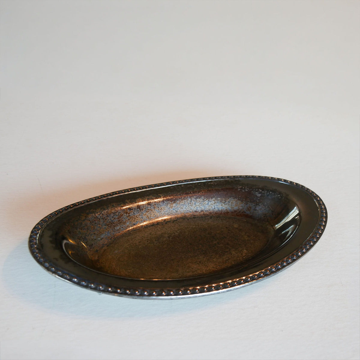 Vintage Oval Silver-Plated Bread Tray, Oval Bread Tray, Vintage Patina Oval Tray, Vintage Silver Bread Tray, Beaded Border Bread Tray, Vintage Platter, Primitive Platter, Vintage Farmhouse Platter, Vintage COttage Platter