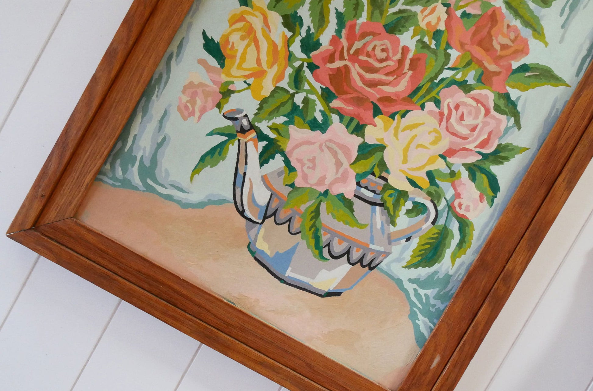 Vintage Rose in Teapot Paint by Numbers Artwork, Cottagecore Artwork, Cottagecore Floral Artwork, Vintage Floral Artwork, Vintage Pastel Floral ARtwork, Vintage Cottage Artwork, Vintage Wall Decor