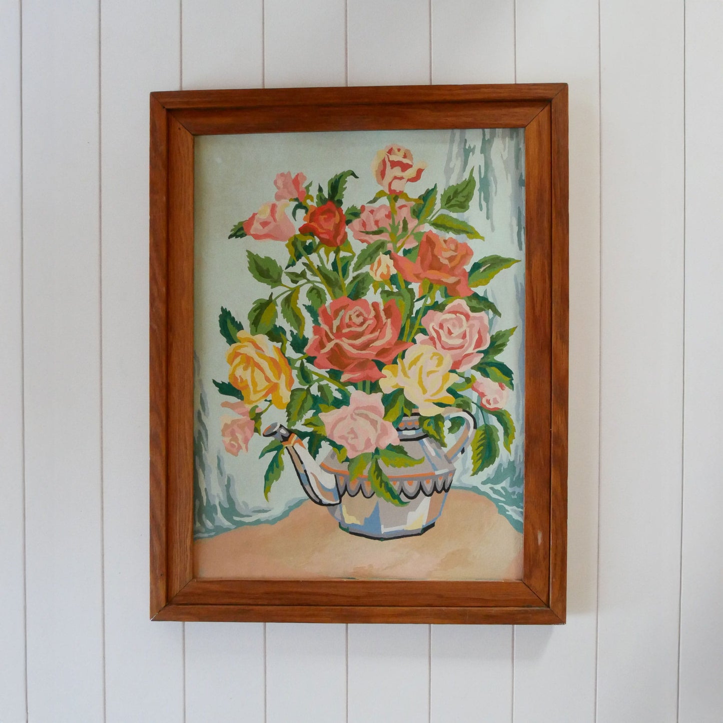 Vintage Rose in Teapot Paint by Numbers Artwork, Cottagecore Artwork, Cottagecore Floral Artwork, Vintage Floral Artwork, Vintage Pastel Floral ARtwork, Vintage Cottage Artwork, Vintage Wall Decor
