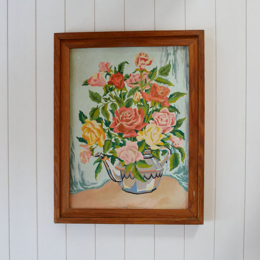 Vintage Rose in Teapot Paint by Numbers Artwork, Cottagecore Artwork, Cottagecore Floral Artwork, Vintage Floral Artwork, Vintage Pastel Floral ARtwork, Vintage Cottage Artwork, Vintage Wall Decor