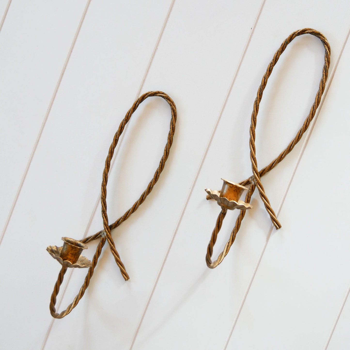 Vintage Rope Twisted Candlestick Sconces, Vintage Candle Sconces, Vintage Gold Candle Sconces, Vintage Wall Decor