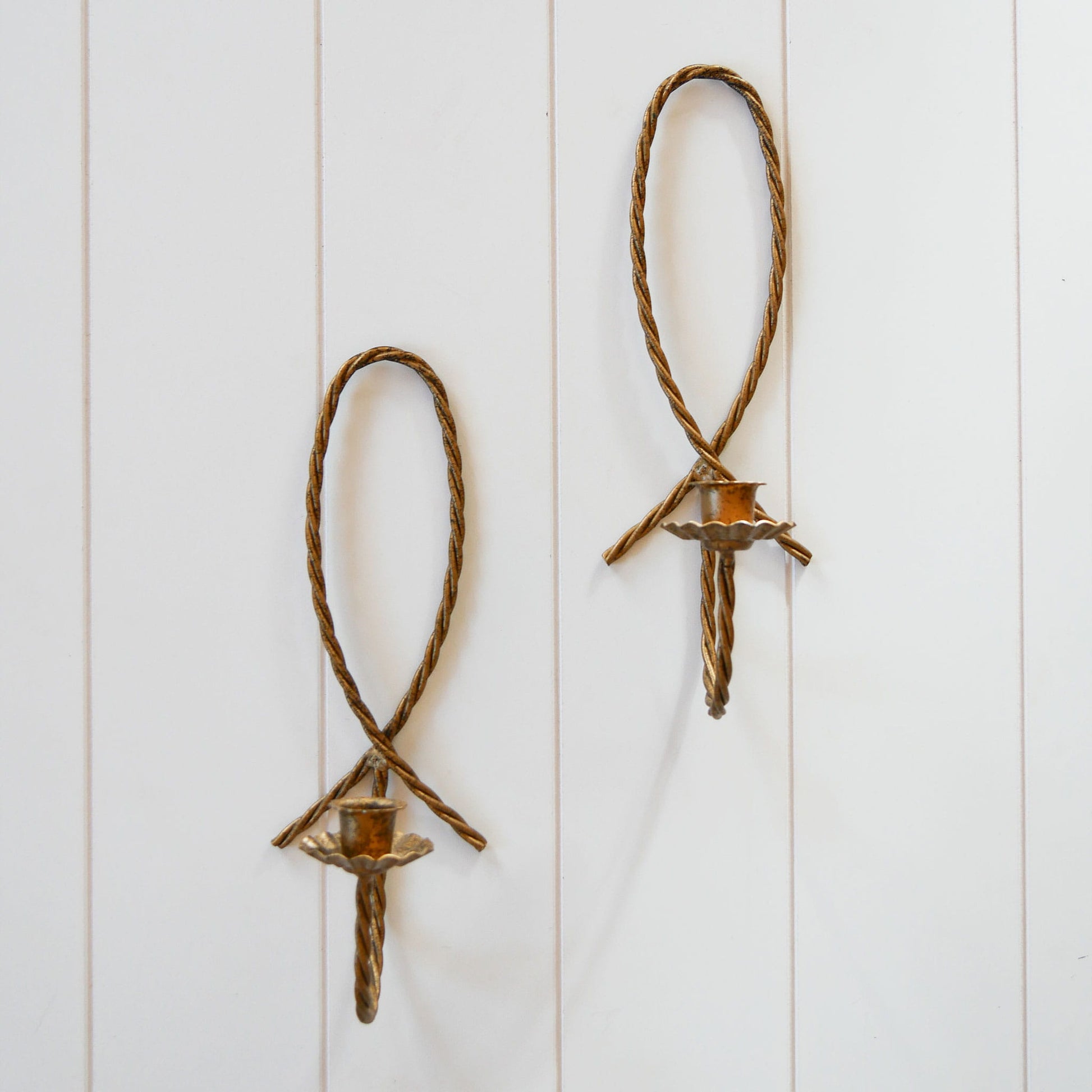 Vintage Rope Twisted Candlestick Sconces, Vintage Candle Sconces, Vintage Gold Candle Sconces, Vintage Wall Decor