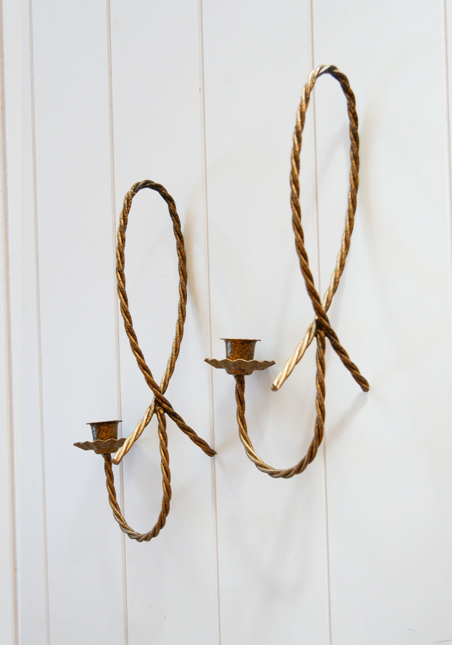 Vintage Rope Twisted Candlestick Sconces, Vintage Candle Sconces, Vintage Gold Candle Sconces, Vintage Wall Decor