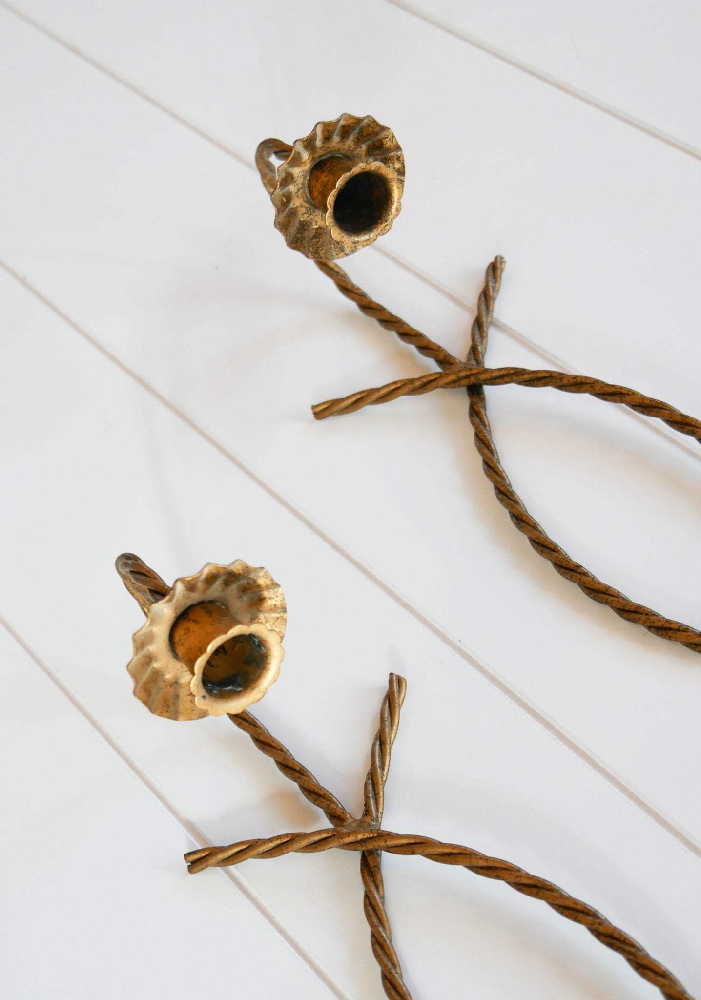 Vintage Rope Twisted Candlestick Sconces, Vintage Candle Sconces, Vintage Gold Candle Sconces, Vintage Wall Decor