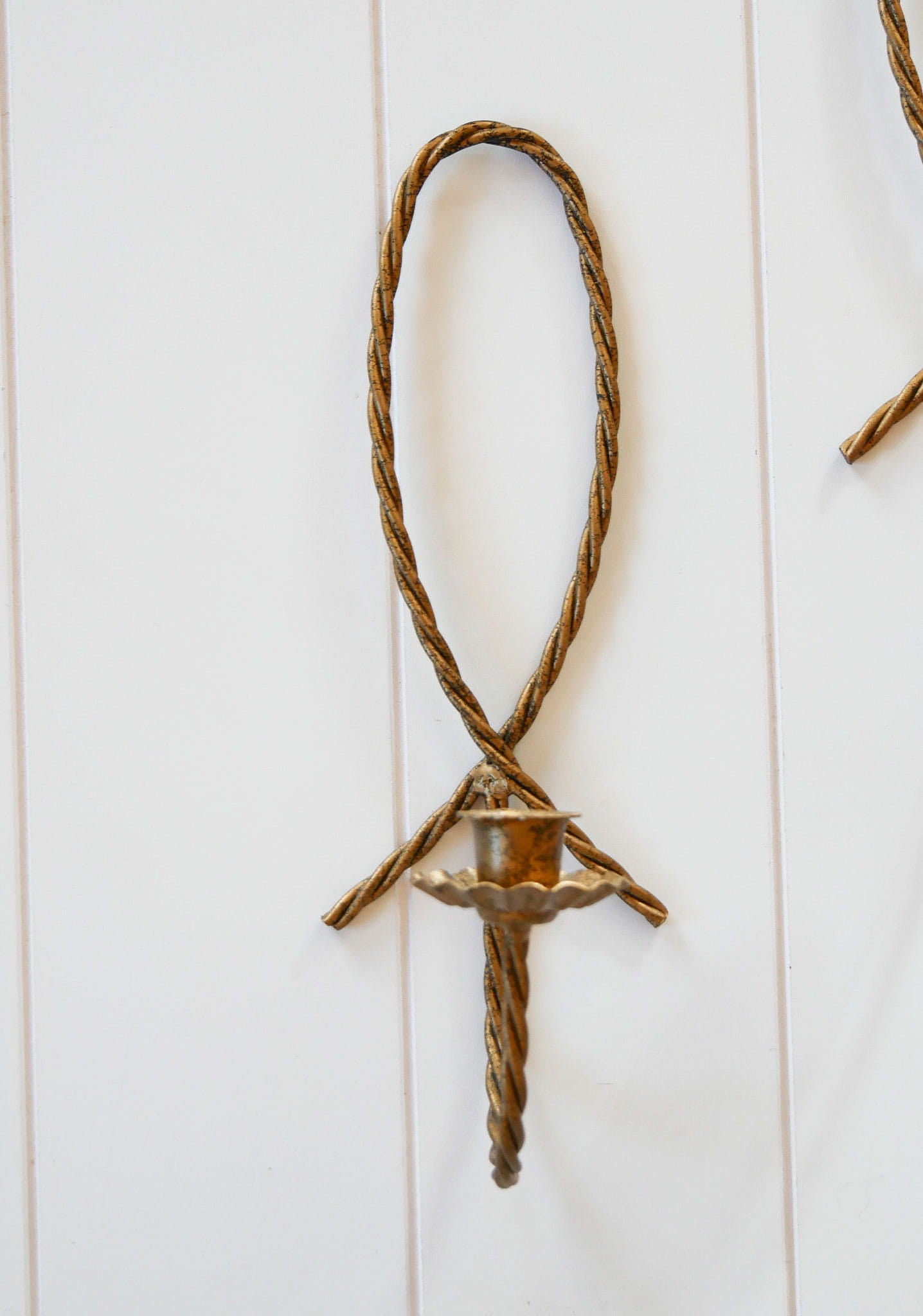 Vintage Rope Twisted Candlestick Sconces, Vintage Candle Sconces, Vintage Gold Candle Sconces, Vintage Wall Decor