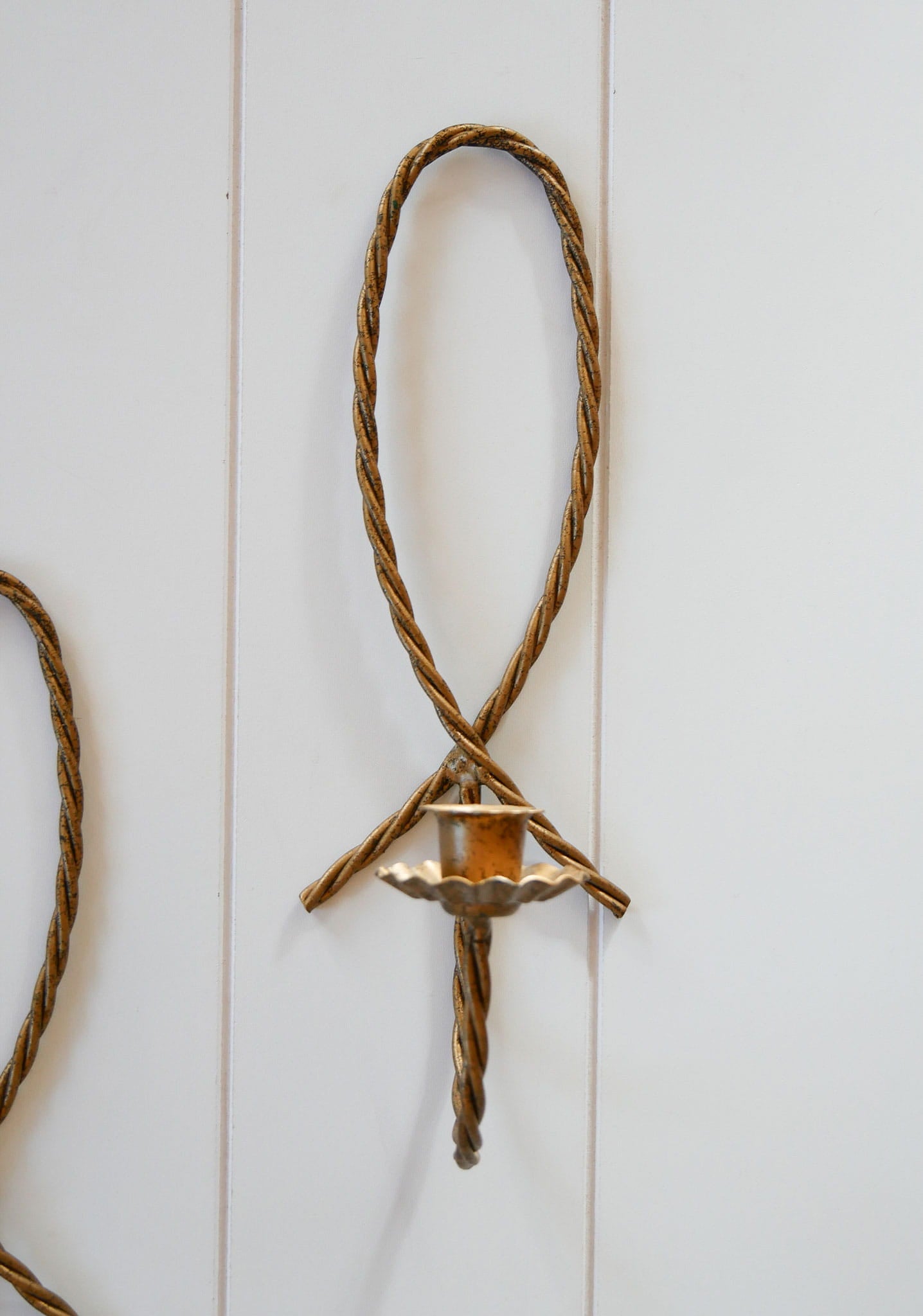 Vintage Rope Twisted Candlestick Sconces, Vintage Candle Sconces, Vintage Gold Candle Sconces, Vintage Wall Decor