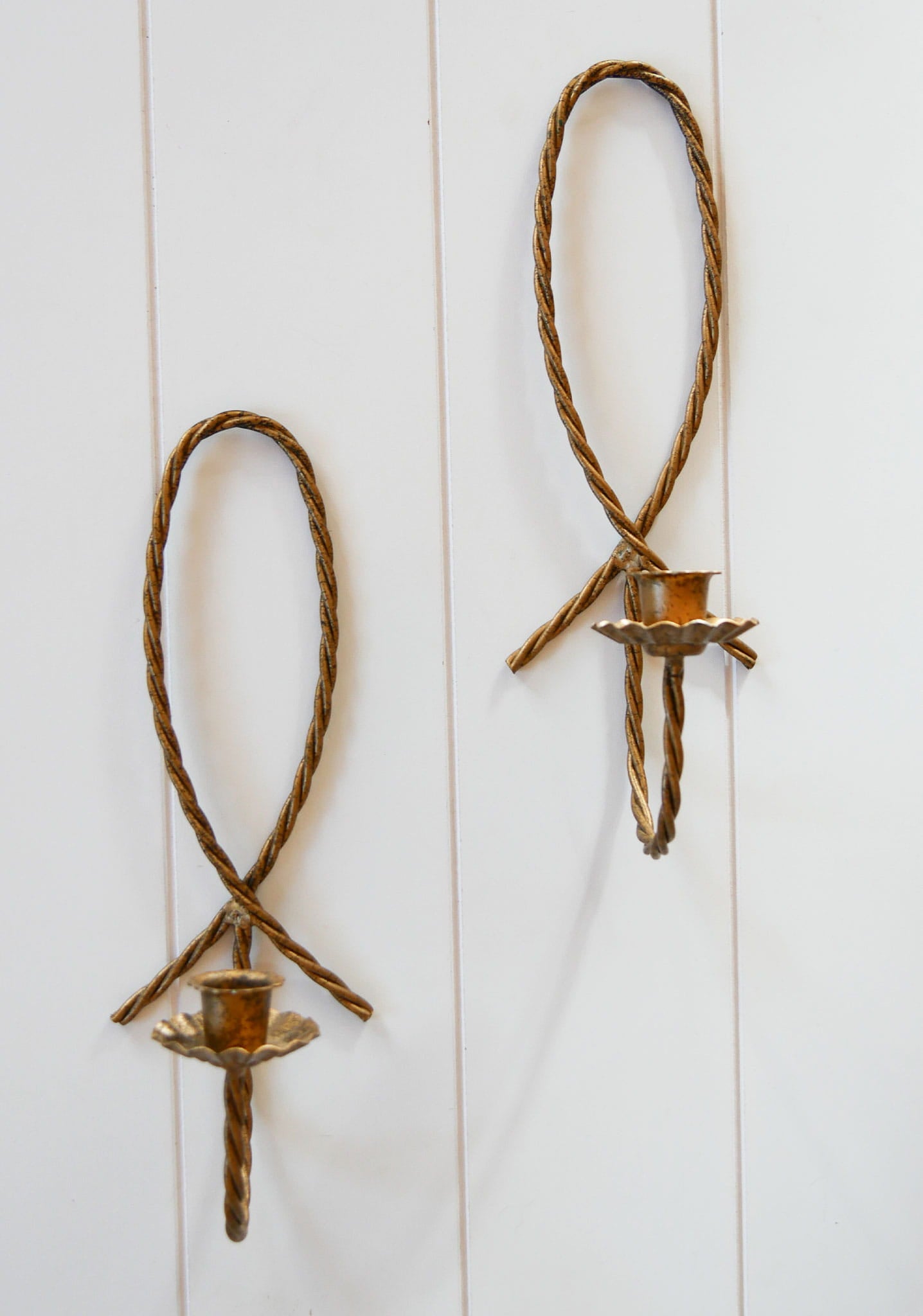 Vintage Rope Twisted Candlestick Sconces, Vintage Candle Sconces, Vintage Gold Candle Sconces, Vintage Wall Decor
