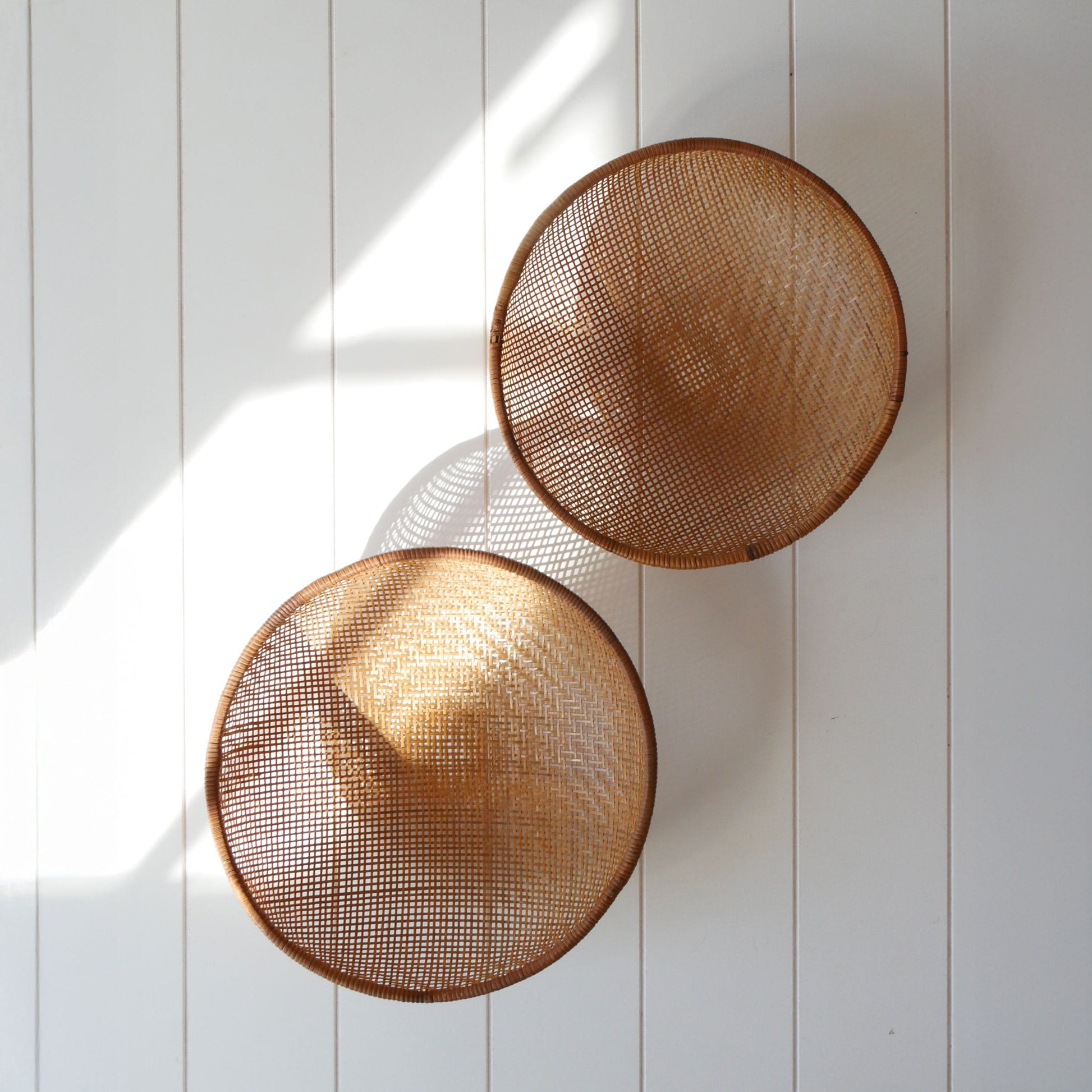 Pair of Vintage Woven Winnowing Baskets, Boho Basket Wall Decor, Screen Basket Decor, Vintage Screened Baskets, Vintage Boho Gallery Wall, Vintage Basket Wall, Vintage Gallery BAsket Wall, Vintage Wall Decor