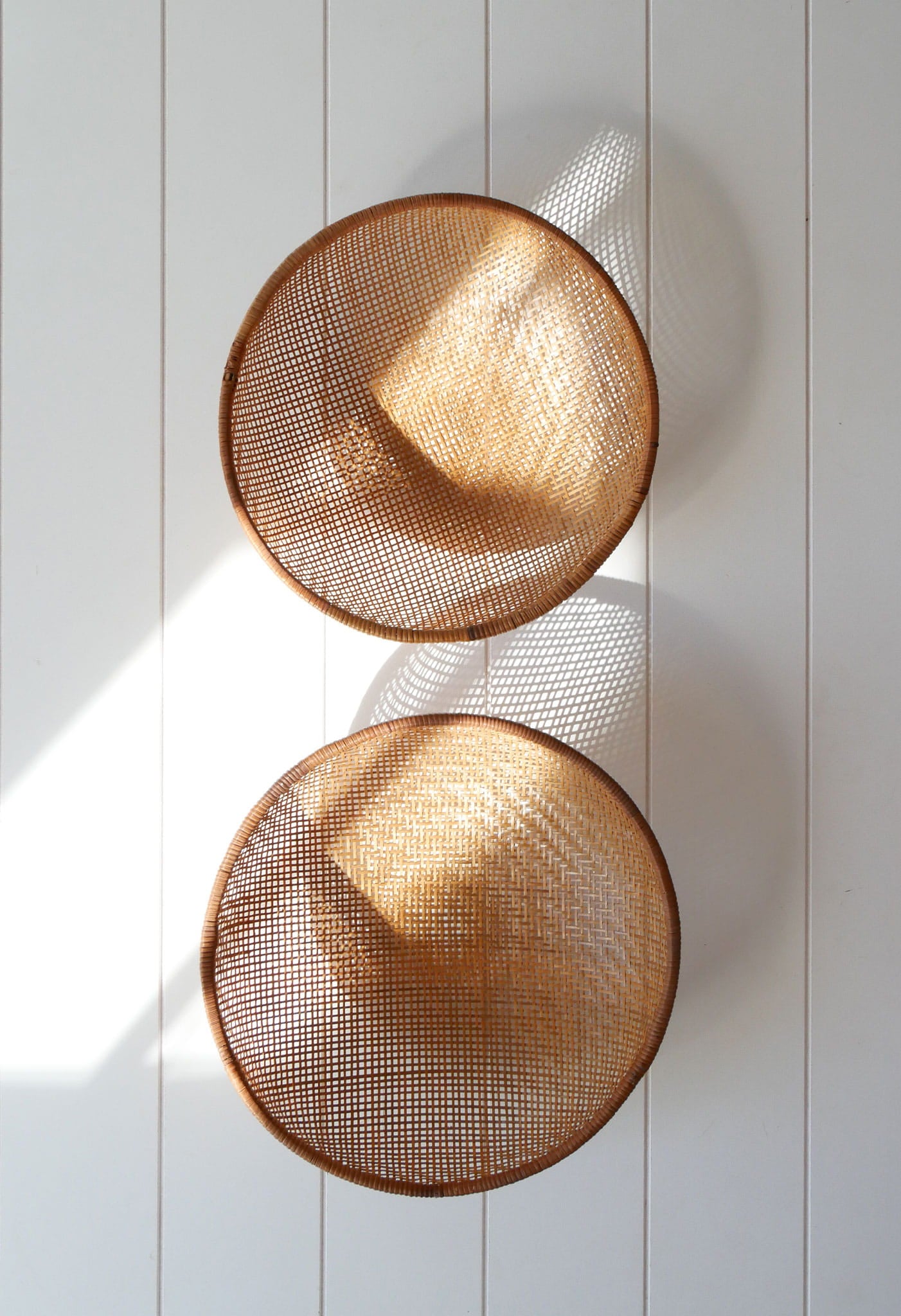 Pair of Vintage Woven Winnowing Baskets, Boho Basket Wall Decor, Screen Basket Decor, Vintage Screened Baskets, Vintage Boho Gallery Wall, Vintage Basket Wall, Vintage Gallery BAsket Wall, Vintage Wall Decor