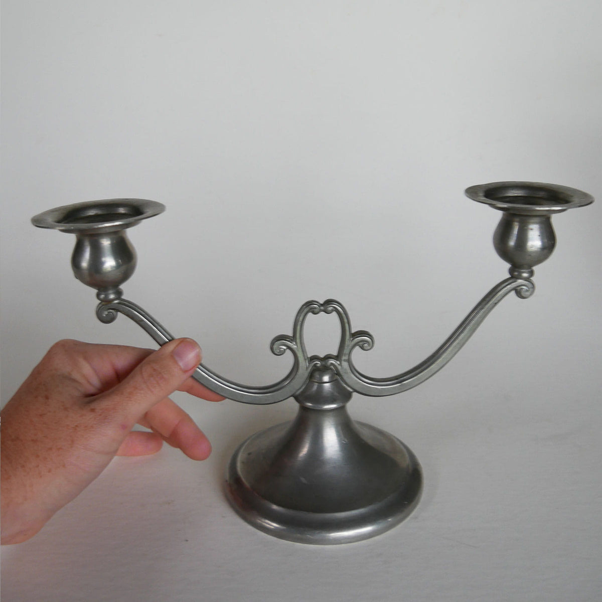 Vintage Pewter Double Candlestick Holder, Primitive Decor, Vintage Silver Candlestick Holder, Vintage Double Candlestick Holder, Vintage Pewter Candlestick Holder, Vintage Pewter Decor