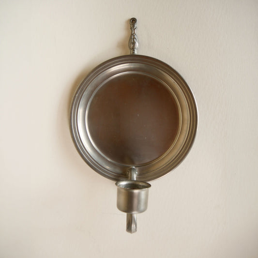 Vintage Pewter Wall Sconce Candle Holder with Backplate, Colonial Sconce, Farmhouse Sconce, Early American Sconce, Vintage Pewter Sconce