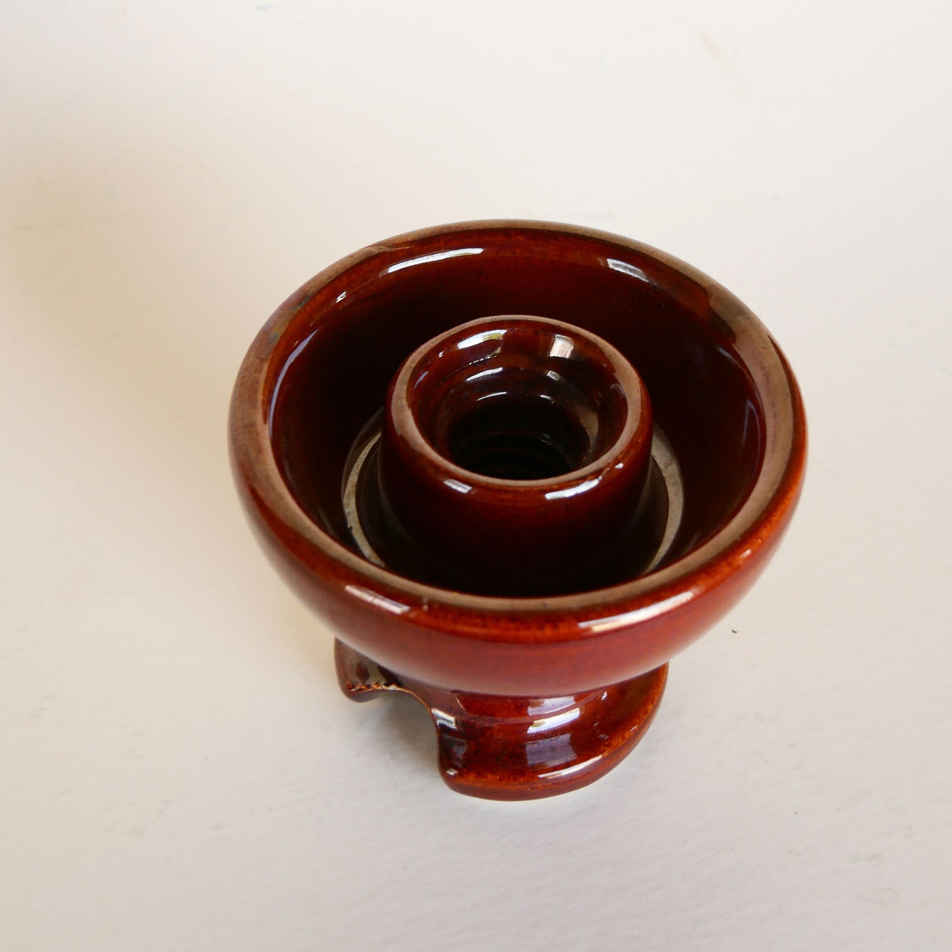 Vintage Pinco Brown Glazed Insulator, Candlestick Holder, Farmhouse Brown Stoneware, Vintage Brown Stoneware, Vintage Brown Stoneware Candlestick Holder, Primitive Brown Stoneware, Primitive Stoneware Candlestick Holder
