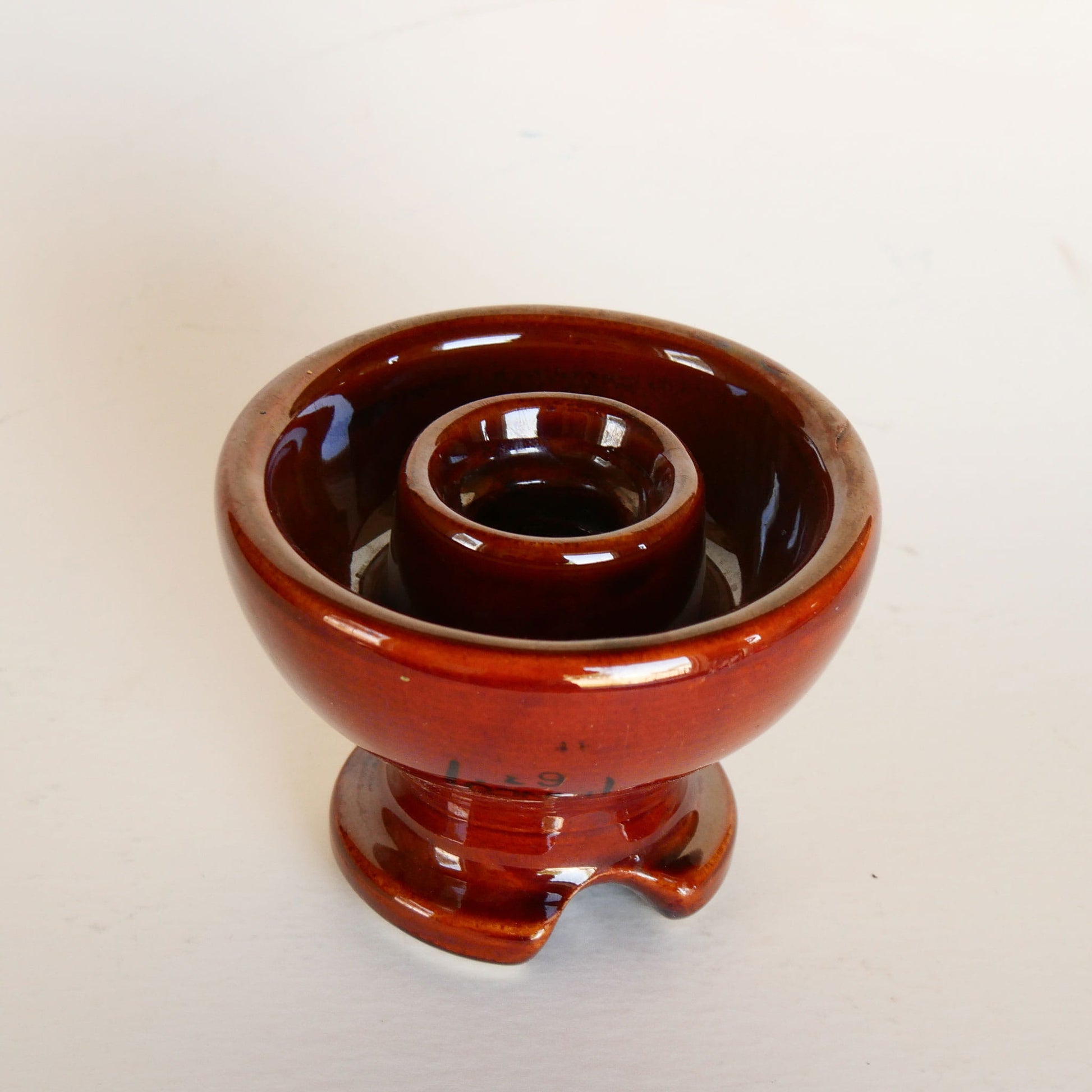 Vintage Pinco Brown Glazed Insulator, Candlestick Holder, Farmhouse Brown Stoneware, Vintage Brown Stoneware, Vintage Brown Stoneware Candlestick Holder, Primitive Brown Stoneware, Primitive Stoneware Candlestick Holder