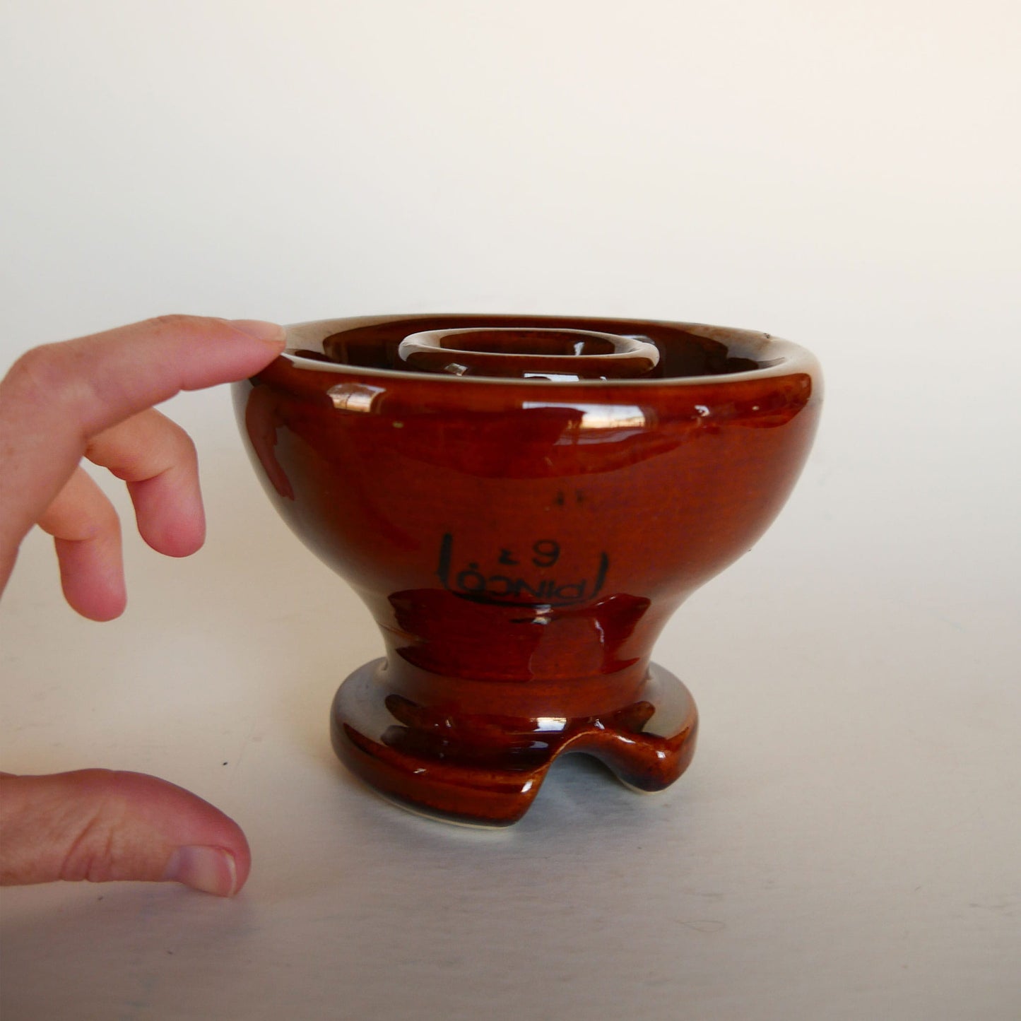 Vintage Pinco Brown Glazed Insulator, Candlestick Holder, Farmhouse Brown Stoneware, Vintage Brown Stoneware, Vintage Brown Stoneware Candlestick Holder, Primitive Brown Stoneware, Primitive Stoneware Candlestick Holder