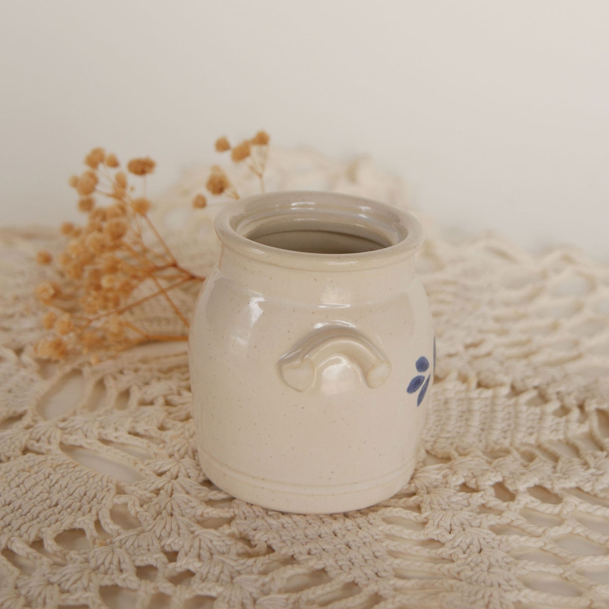 Vintage-Pinewood-Valley-Salt-Glaze-Mini-Crock-Blue-Heart-Vintage Farmhouse Decor Vintage Farmhouse Crocks