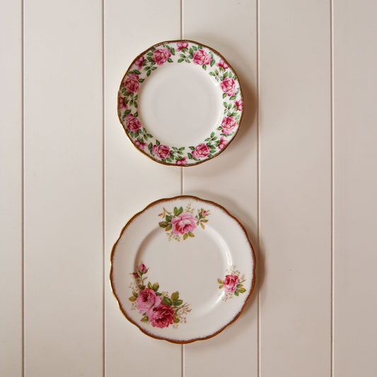 Vintage Pink Rose Floral Plate Wall Collection, Pink Rose Plates, VIntage Pink Rose Plates, VIntage Floral Plates, VIntage Floral Plate Wall, Vintage Gallery Plate Wall