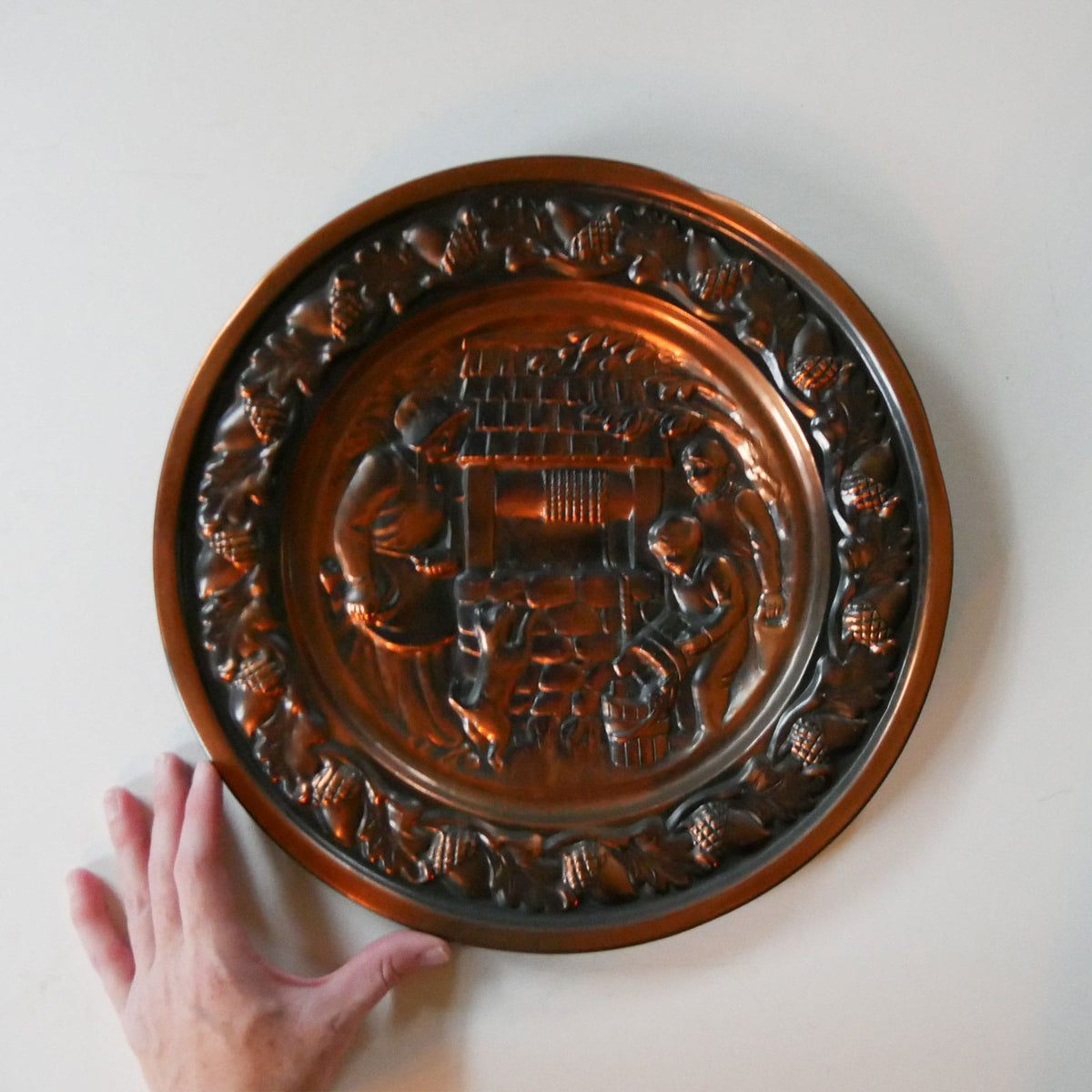 Vintage Copper Plate Plaque, Primitive Scene, Primitive Decor, Vintage Copper Wall Decor, Colonial Wall Decor