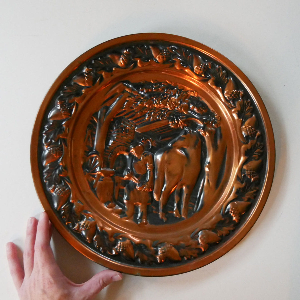 Vintage Copper Plate Plaque, Primitive Scene, Primitive Decor, Vintage Copper Wall Decor, Colonial Wall Decor