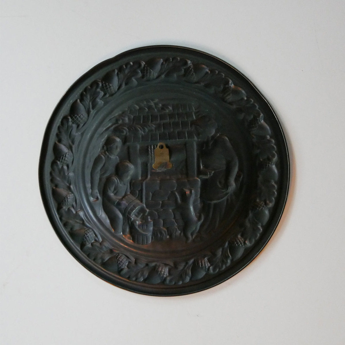 Vintage Copper Plate Plaque, Primitive Scene, Primitive Decor, Vintage Copper Wall Decor, Colonial Wall Decor