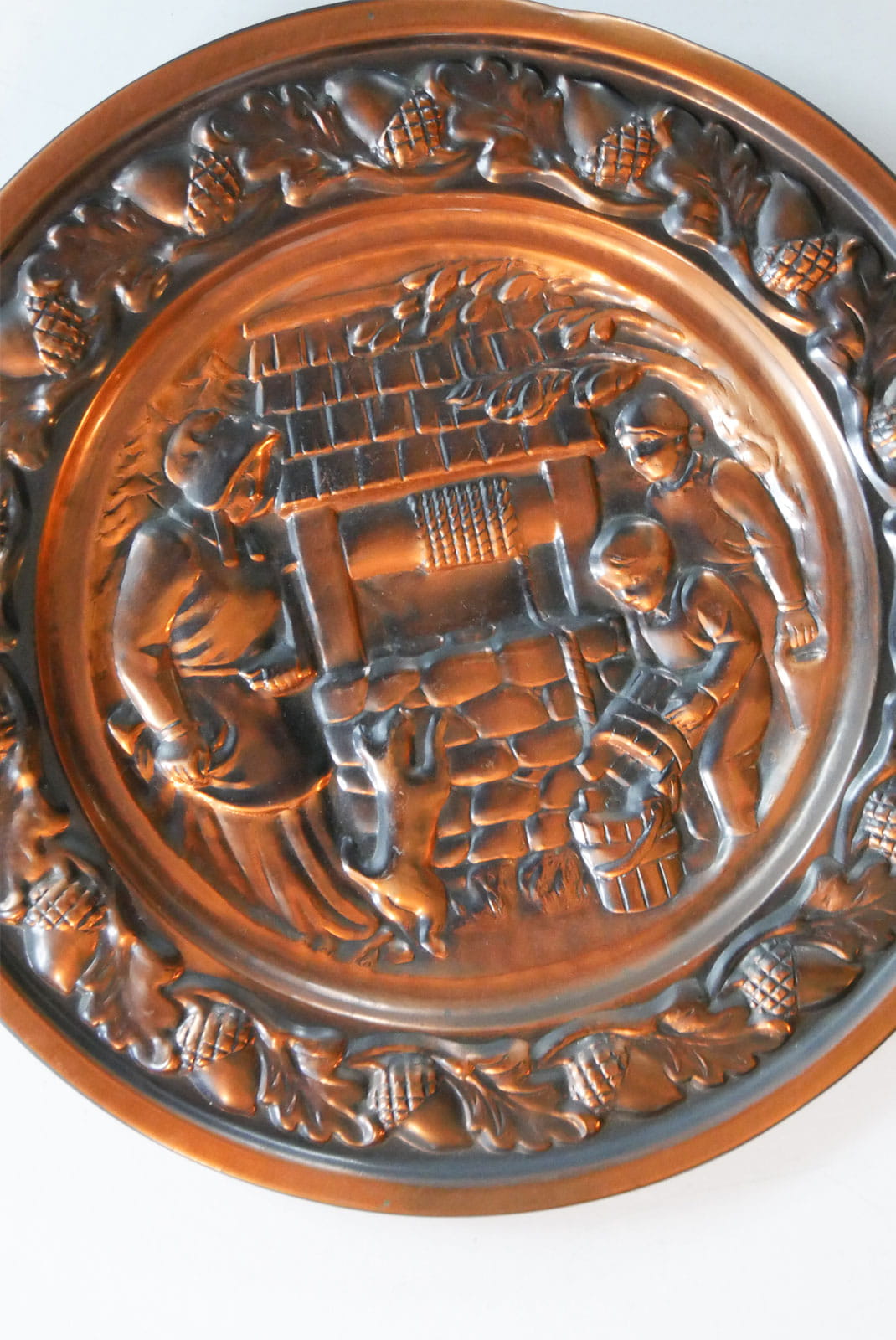 Vintage Copper Plate Plaque, Primitive Scene, Primitive Decor, Vintage Copper Wall Decor, Colonial Wall Decor