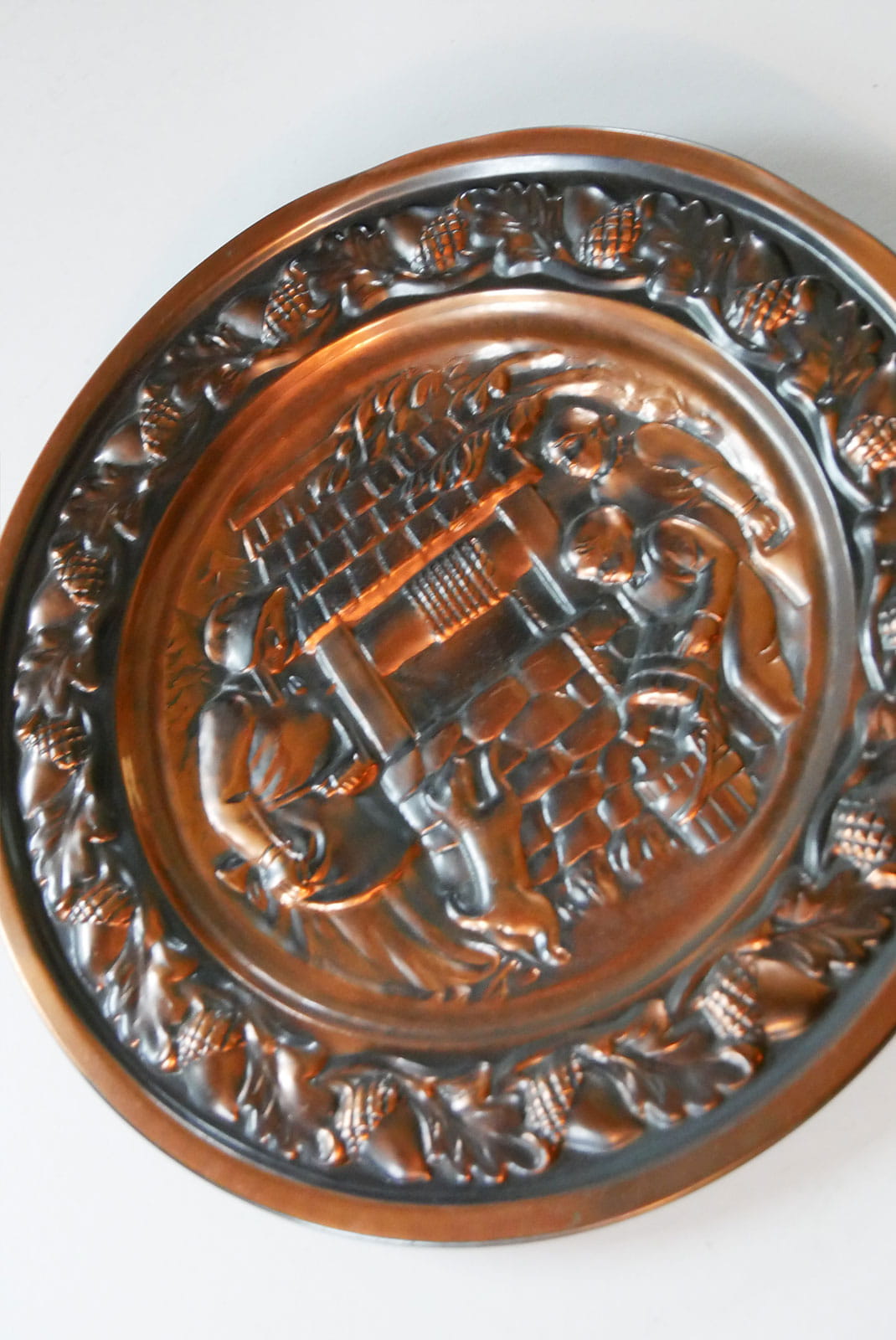 Vintage Copper Plate Plaque, Primitive Scene, Primitive Decor, Vintage Copper Wall Decor, Colonial Wall Decor