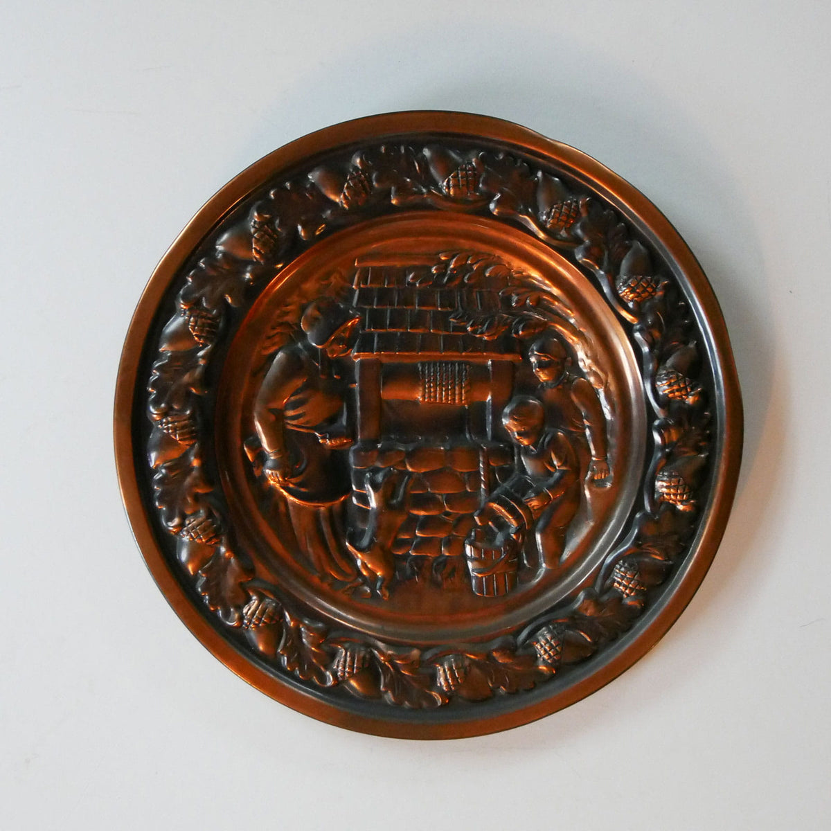 Vintage Copper Plate Plaque, Primitive Scene, Primitive Decor, Vintage Copper Wall Decor, Colonial Wall Decor