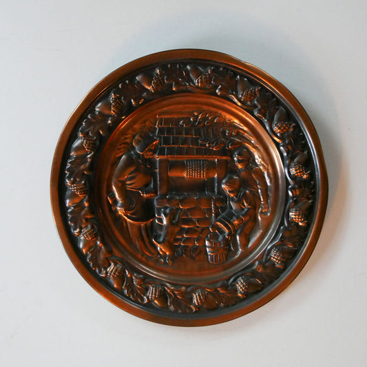 Vintage Copper Plate Plaque, Primitive Scene, Primitive Decor, Vintage Copper Wall Decor, Colonial Wall Decor