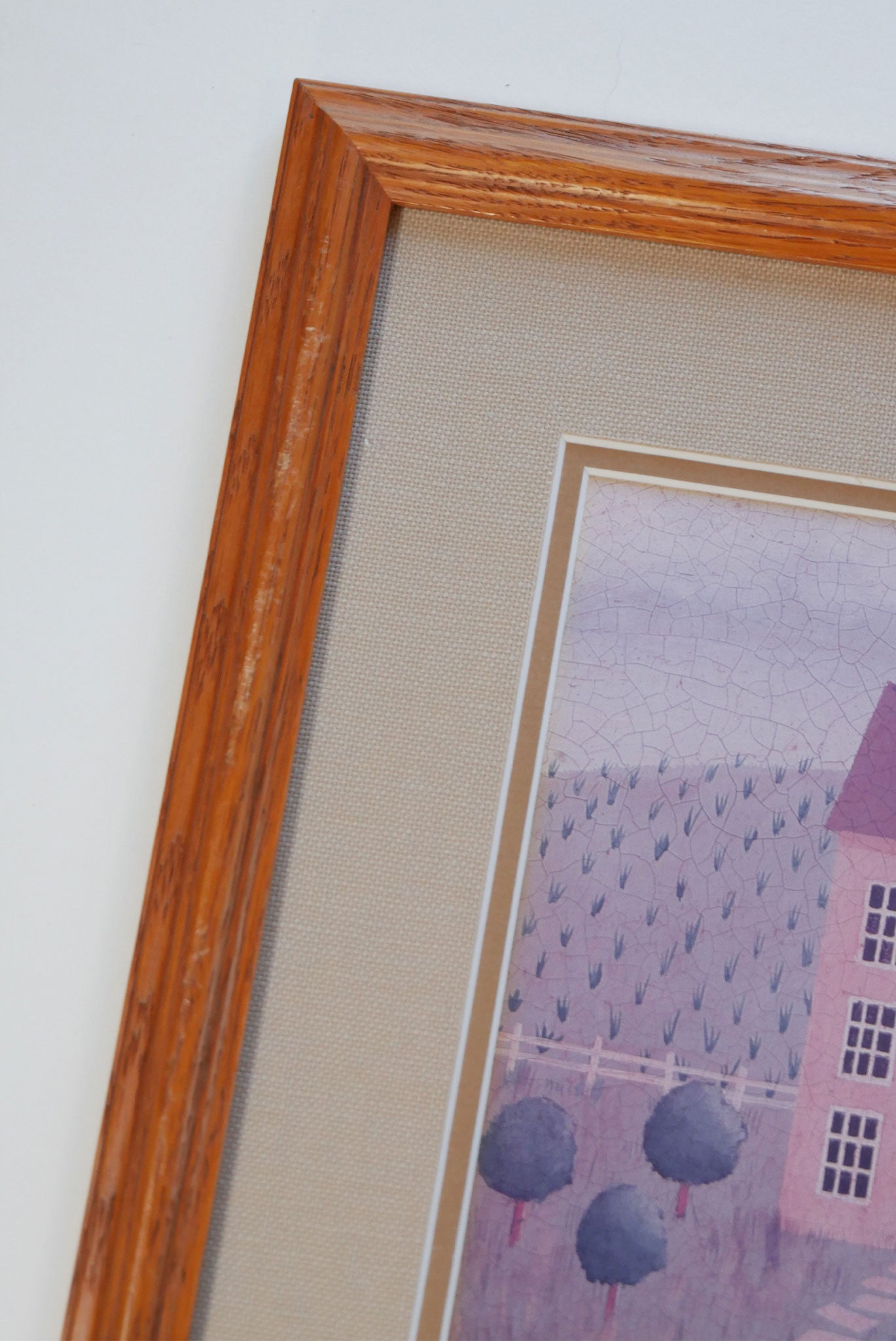Oak Framed Folk Farmhouse & Fields Print, Vintage Folk Print, Vintage Framed Folk Farmhouse