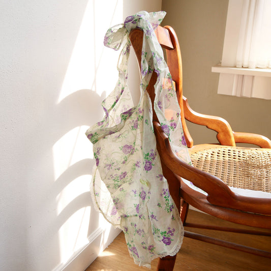 Vintage Cotton Purple Floral Apron, Vintage Floral Apron, Antique Floral Apron, Vintage Country Apron, Vintage Floral Waist Apron, Tie Around Floral Apron, Vintage Purple Floral Cotton Apron, Vintage Kitchen Decor