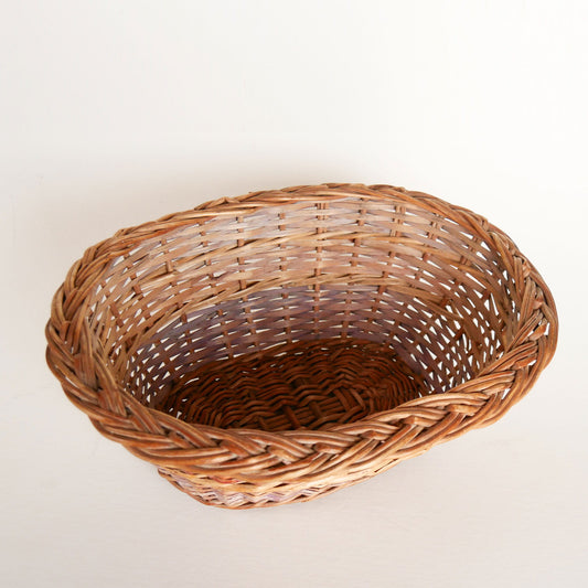 Vintage Braided Oval Wicker Basket, Farmhouse Wicker Basket, Vintage Wicker Oval Basket, Vintage Striped Oval Basket, Cottagecore Basket, Cottage Basket