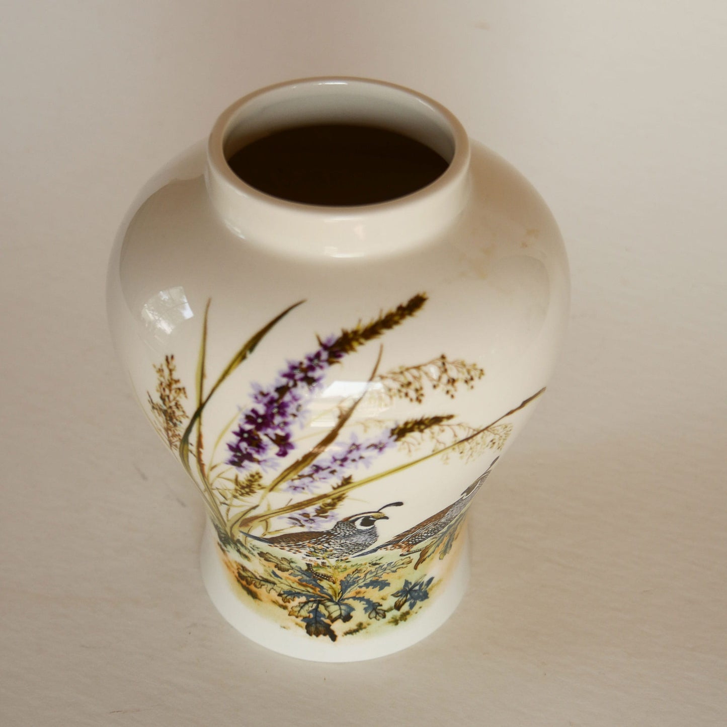 Vintage Quail and Lavender Vase, Quail Decor, Vintage Quail Stoneware, Vintage Floral Stoneware, Vintage Bird Scene Stoneware, Vintage Bird Vase
