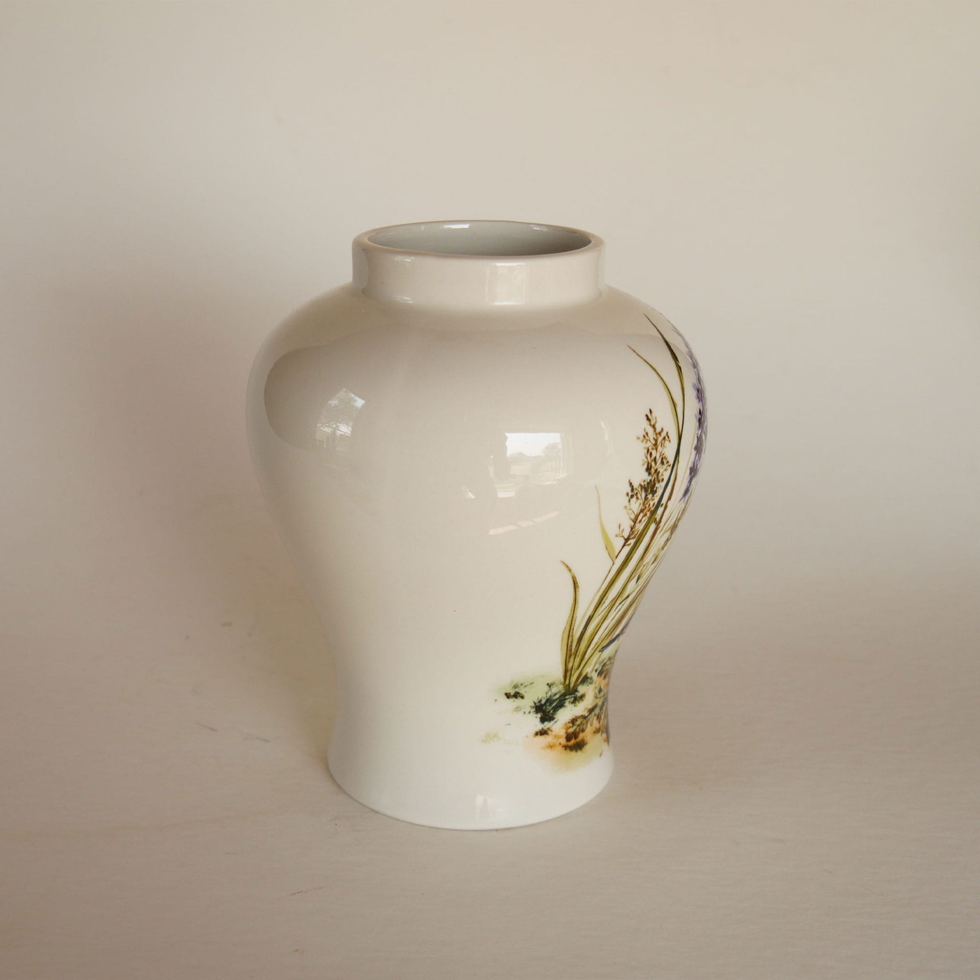 Vintage Quail and Lavender Vase, Quail Decor, Vintage Quail Stoneware, Vintage Floral Stoneware, Vintage Bird Scene Stoneware, Vintage Bird Vase