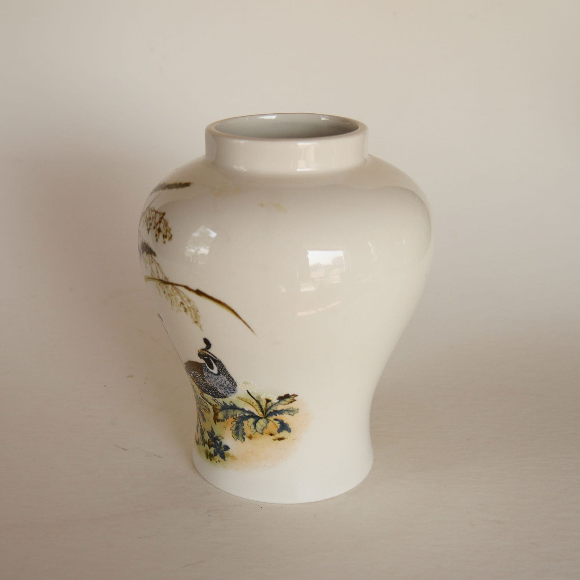 Vintage Quail and Lavender Vase, Quail Decor, Vintage Quail Stoneware, Vintage Floral Stoneware, Vintage Bird Scene Stoneware, Vintage Bird Vase